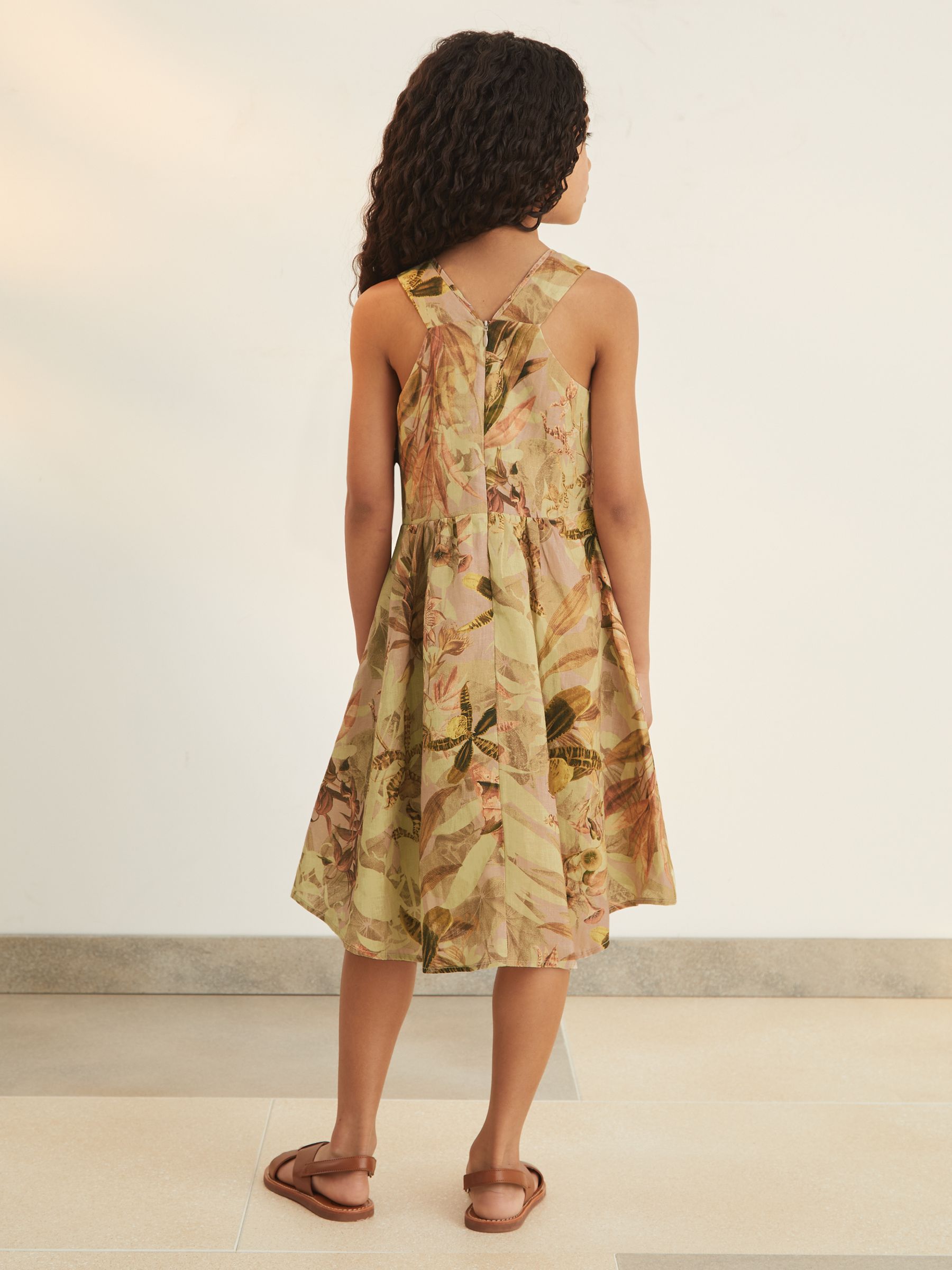 13-14 yrs Reiss | NYBG Floral-Print Midi Dress in Khaki - Image 4 of 5