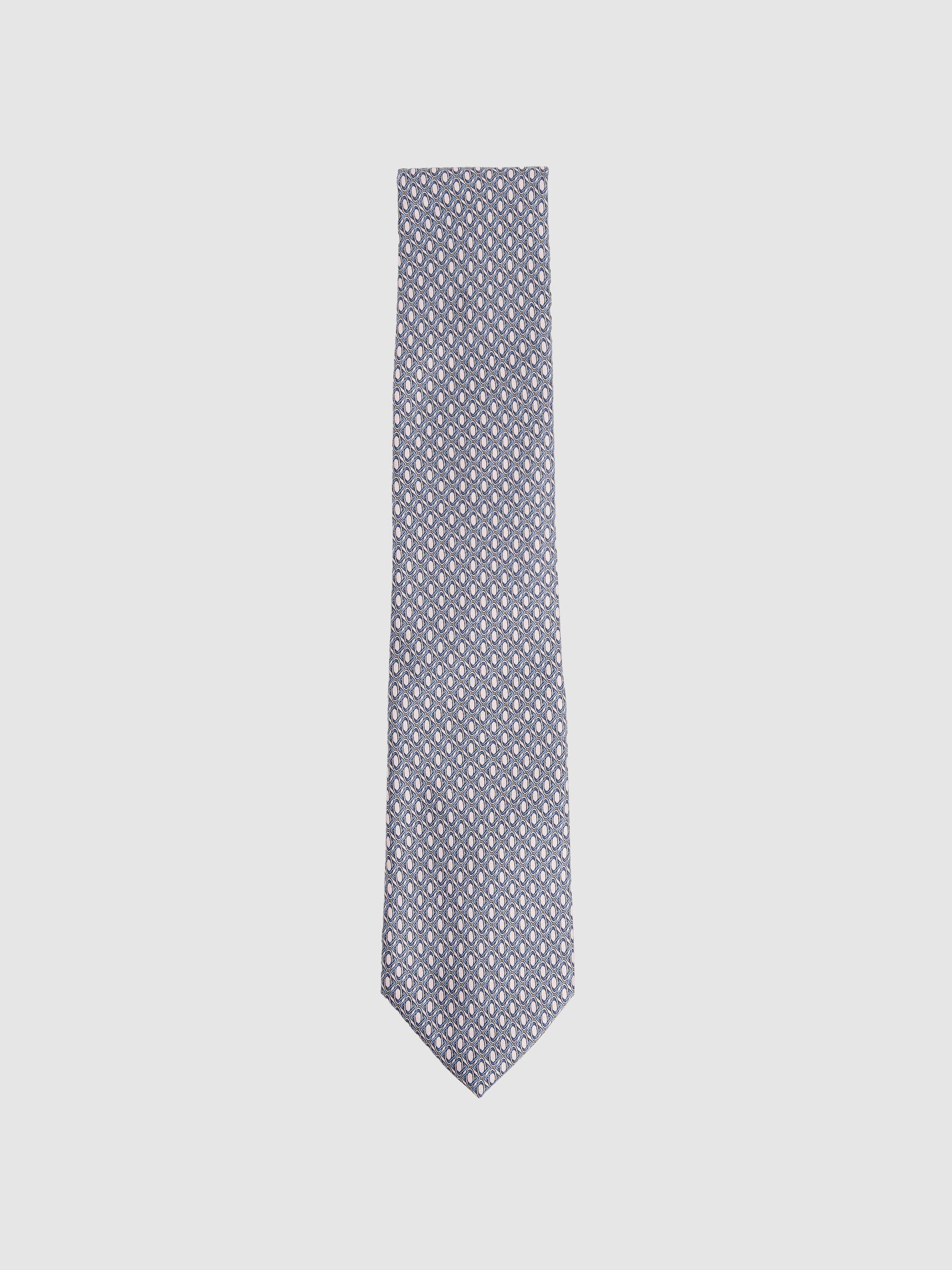Silk Geometric-Print Tie in Soft Pink - Image 1 of 4