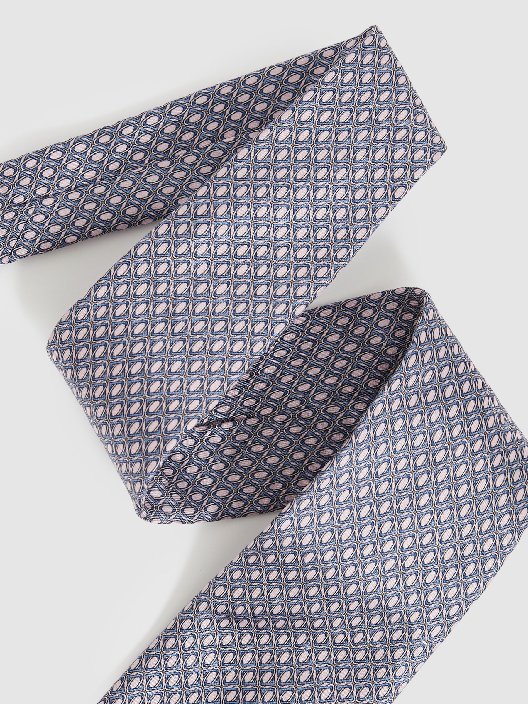 Silk Geometric-Print Tie in Soft Pink - Image 2 of 4