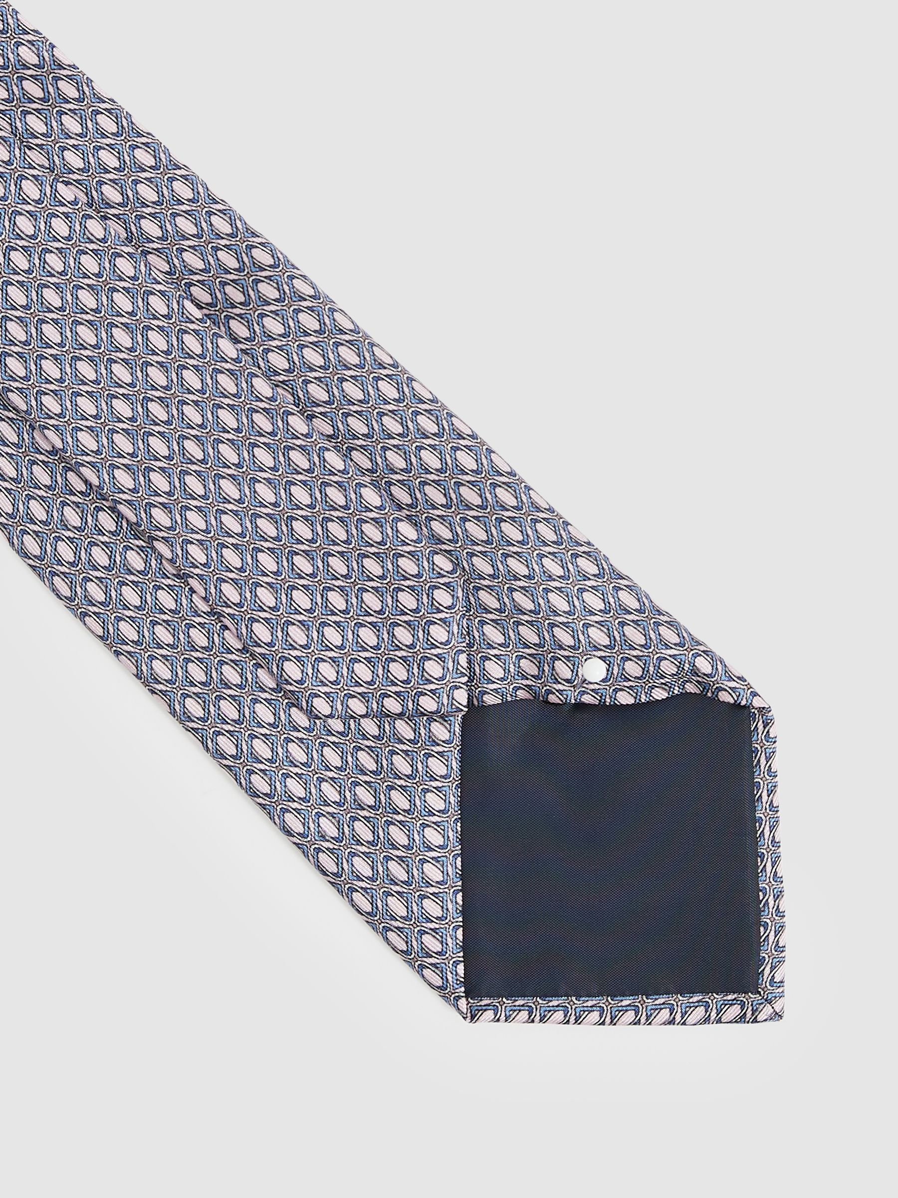 Silk Geometric-Print Tie in Soft Pink - Image 3 of 4