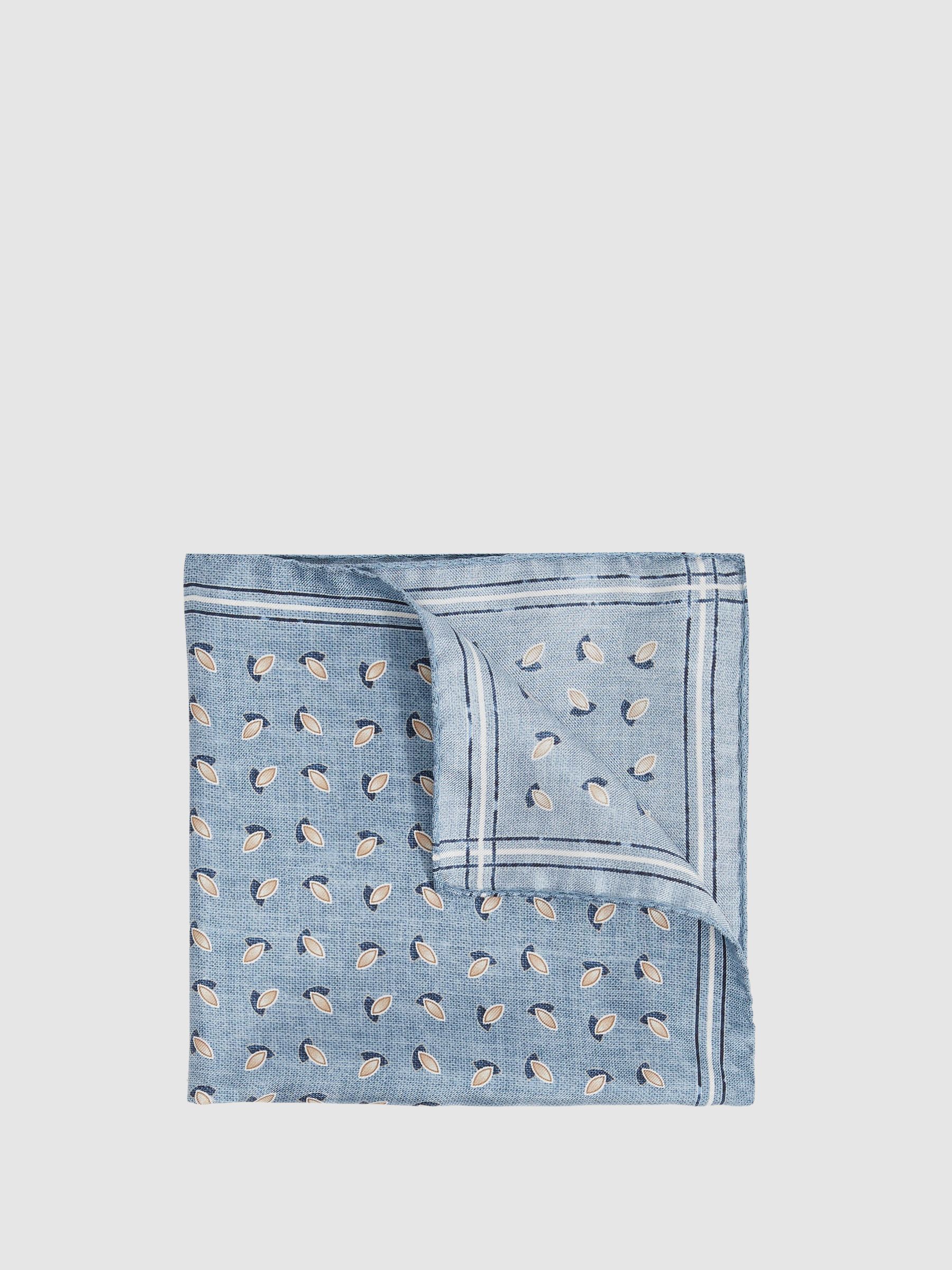 Almond Print Silk Pocket Square in Soft Blue Melange - Image 1 of 4