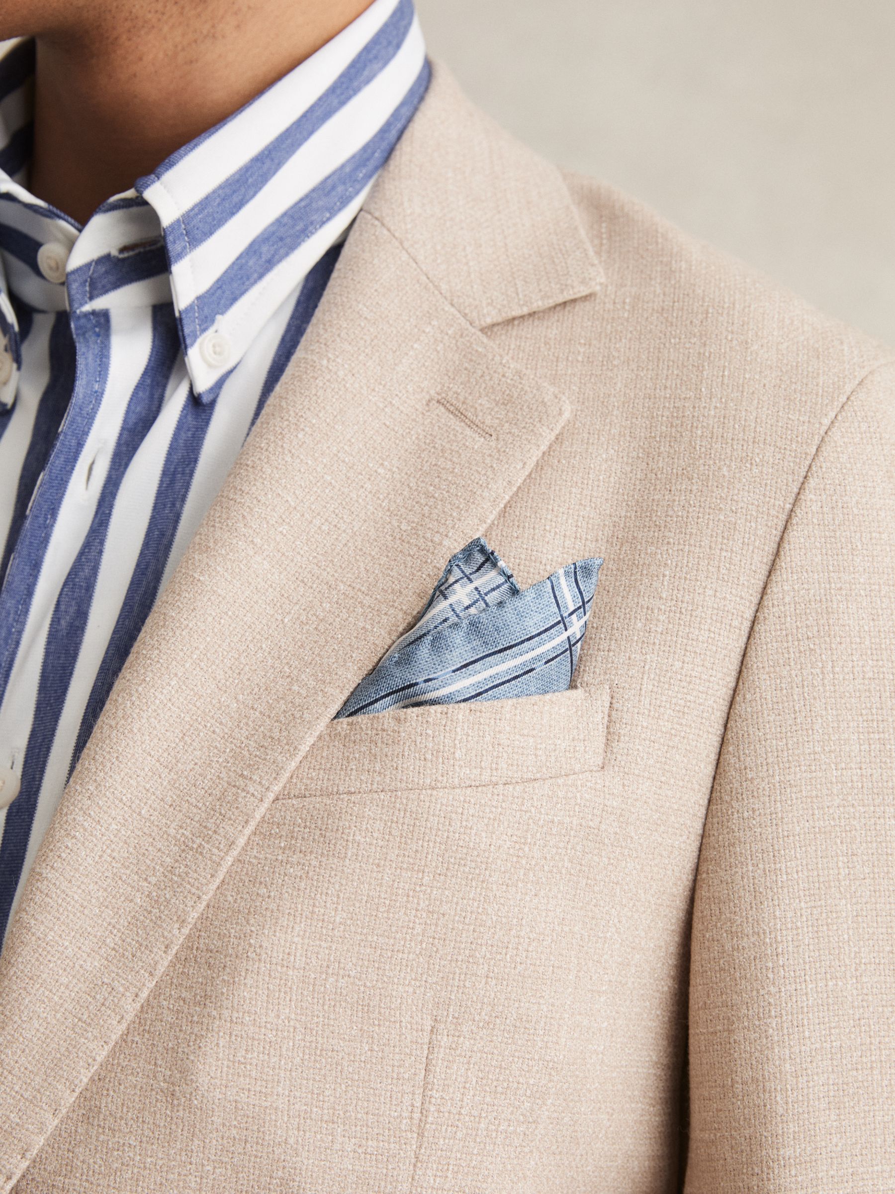 Almond Print Silk Pocket Square in Soft Blue Melange - Image 2 of 4