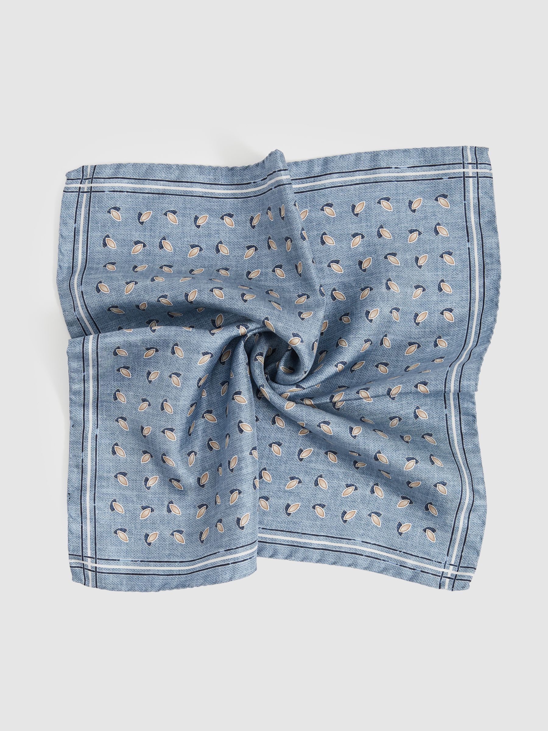 Almond Print Silk Pocket Square in Soft Blue Melange - Image 3 of 4
