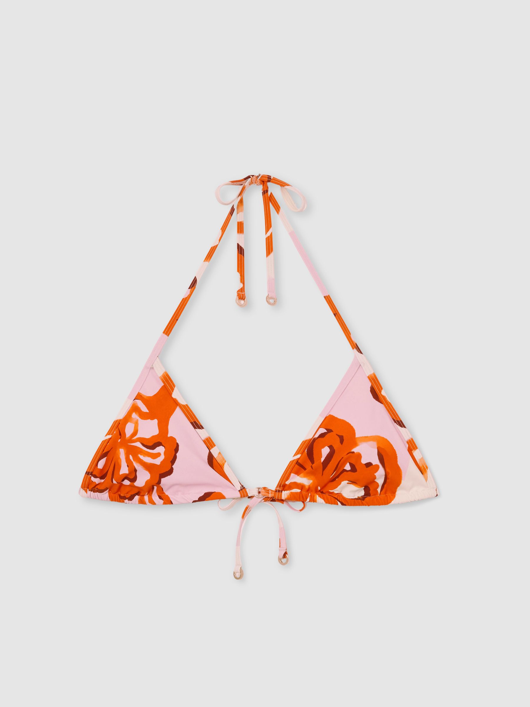 Printed Triangle Halter Neck Bikini Top in Pink/Orange - Image 2 of 5