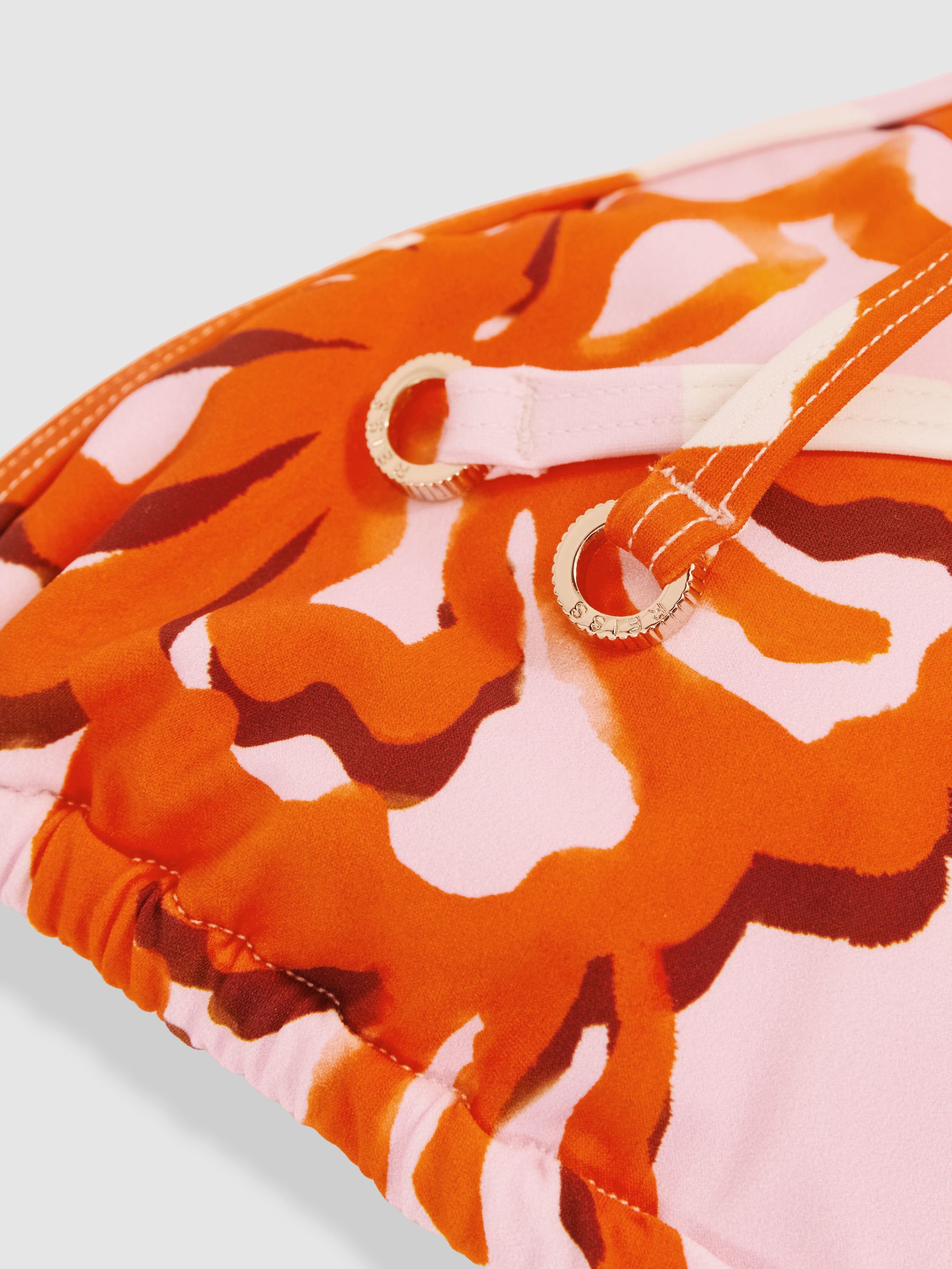 Printed Triangle Halter Neck Bikini Top in Pink/Orange - Image 5 of 5