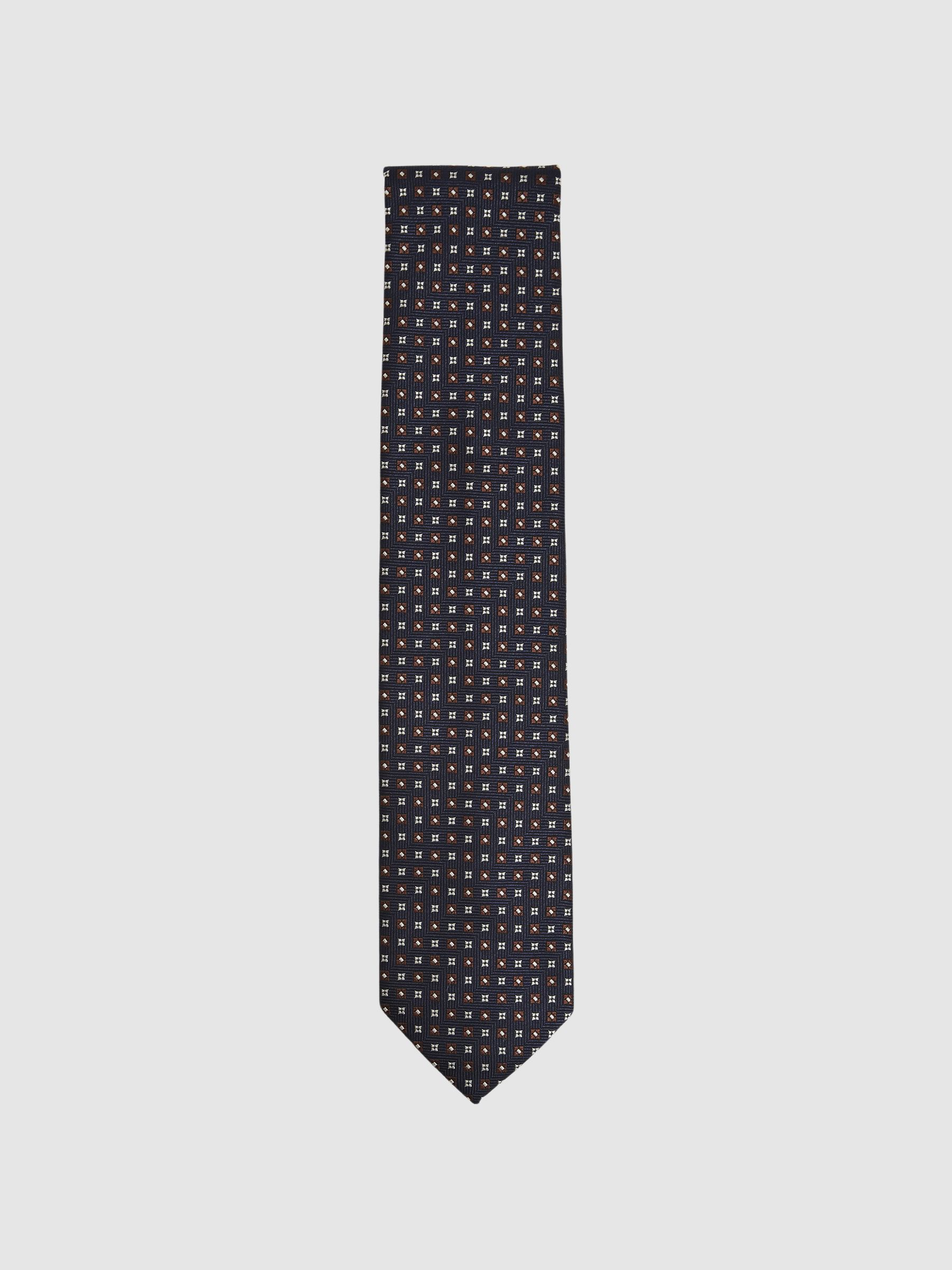 Foulard Silk Blend Floral Print Tie in Navy/Tobacco - Image 1 of 5