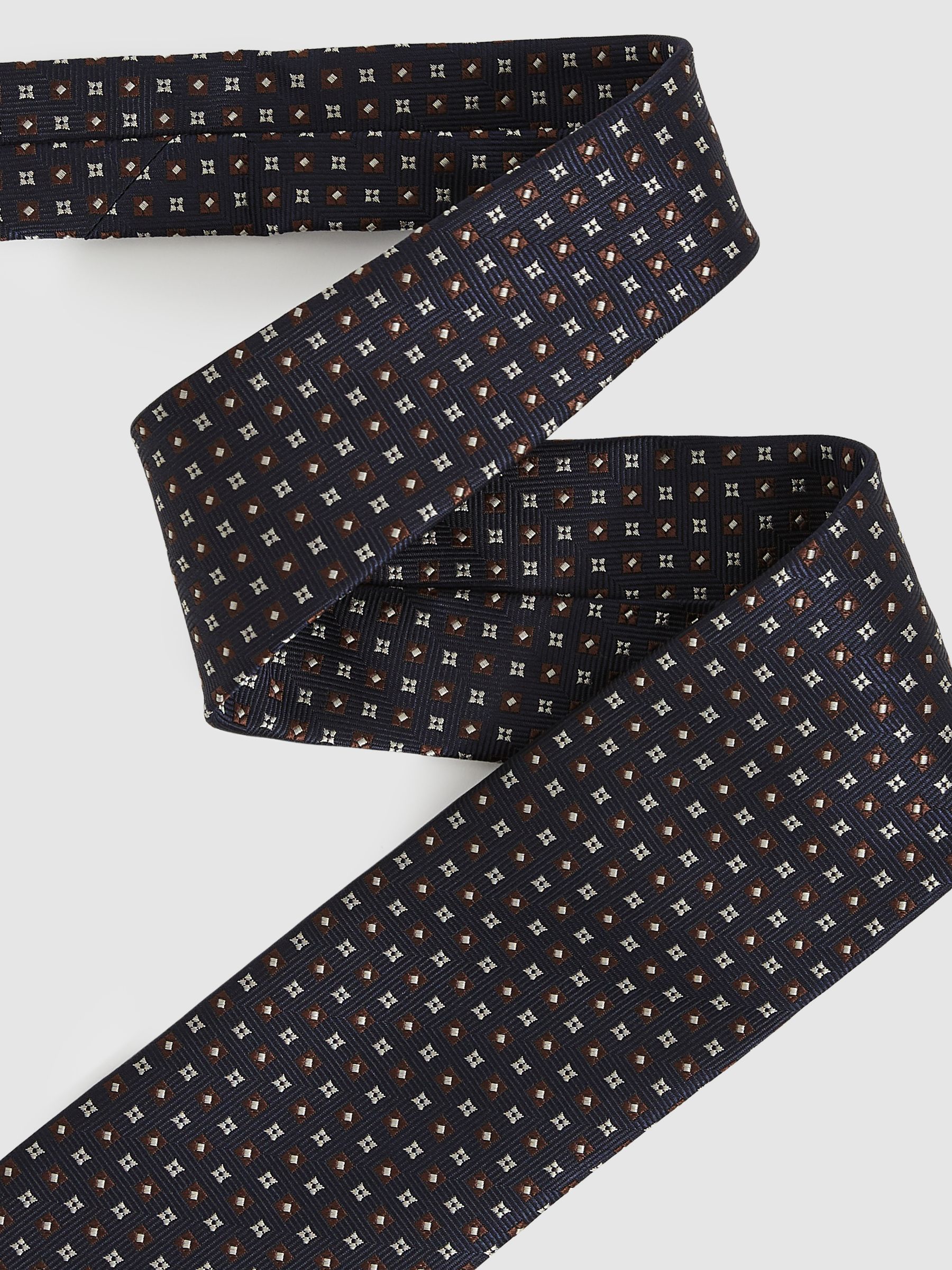Foulard Silk Blend Floral Print Tie in Navy/Tobacco - Image 3 of 5