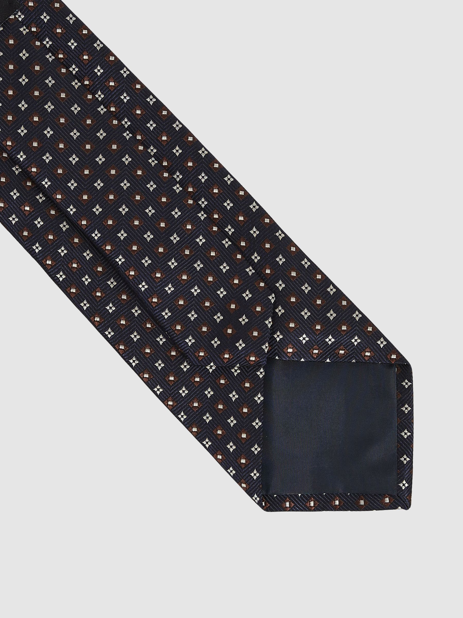 Foulard Silk Blend Floral Print Tie in Navy/Tobacco - Image 4 of 5