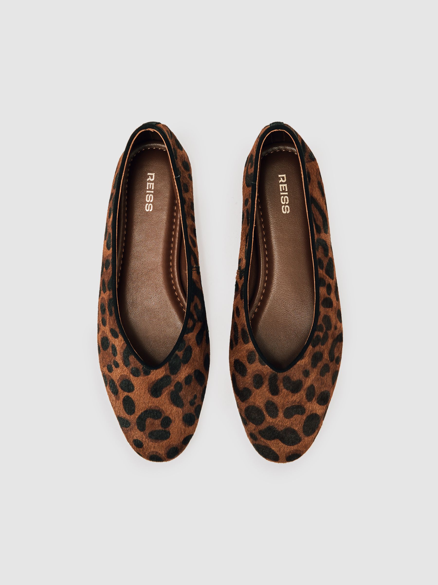 Leather Rounded-Point Toe Ballet Flats in Animal - image 4