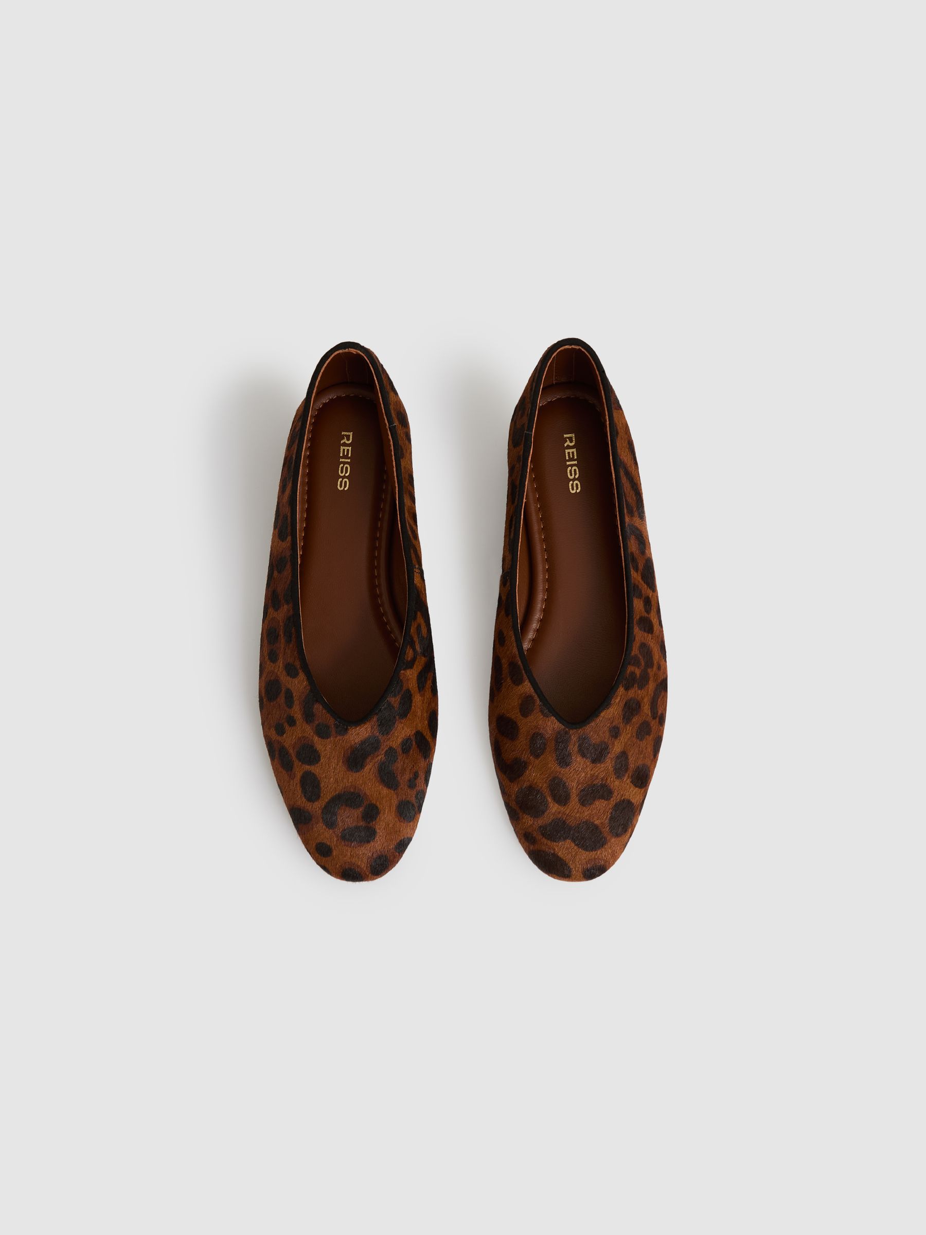 Leather Rounded-Point Toe Ballet Flats in Animal - Image 3 of 4