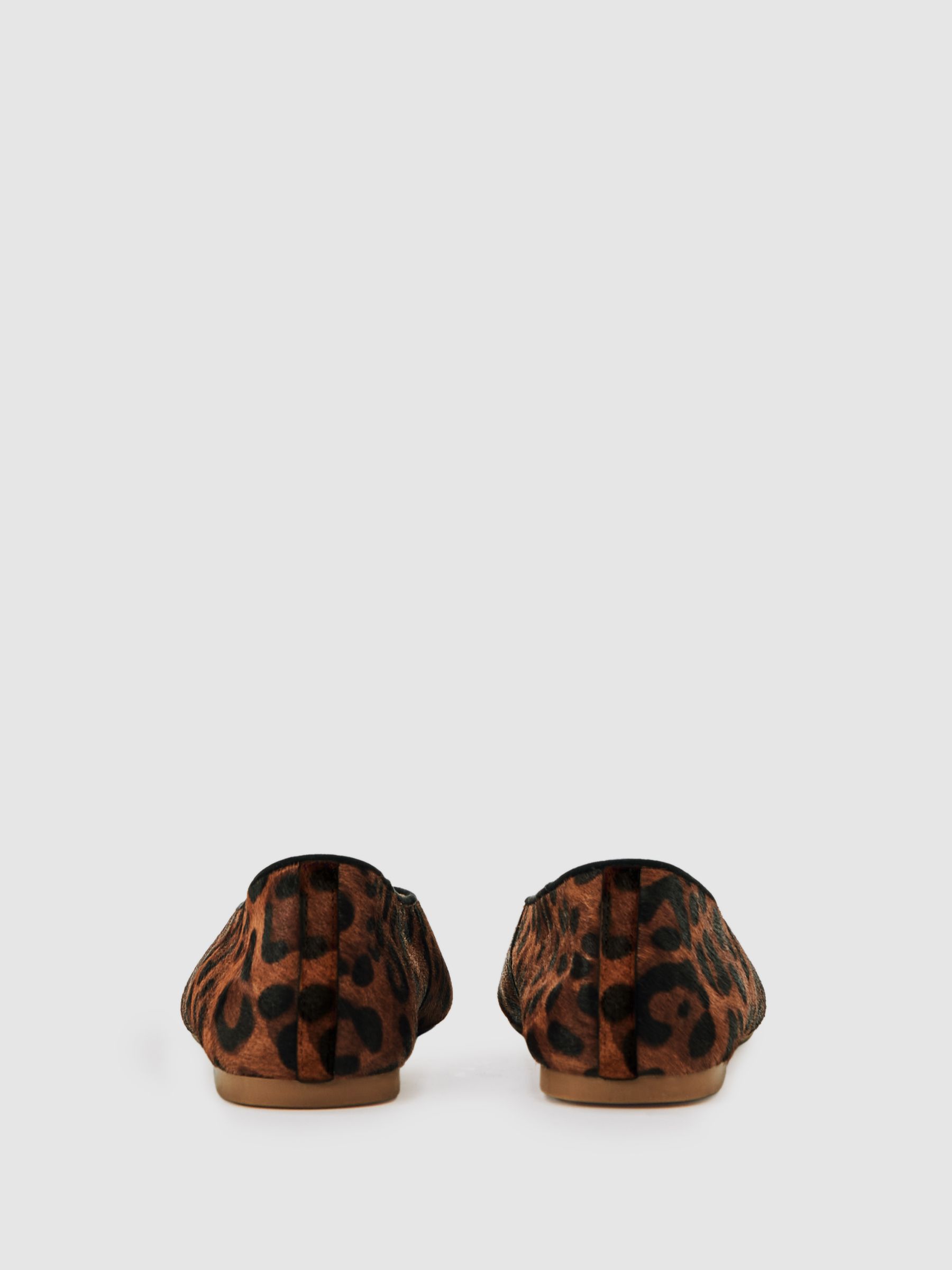 Leather Rounded-Point Toe Ballet Flats in Animal - image 3