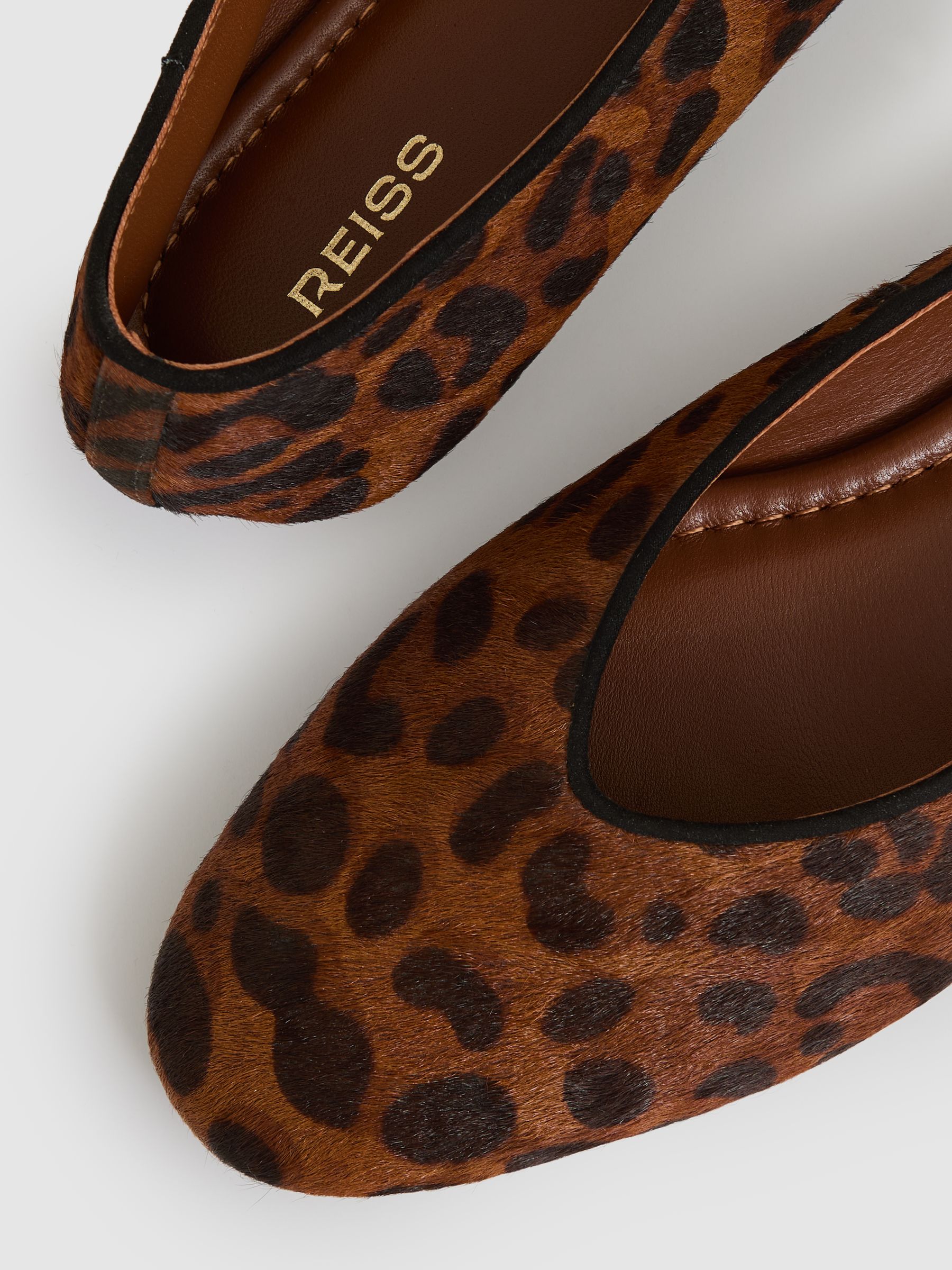 Leather Rounded-Point Toe Ballet Flats in Animal - Image 4 of 4