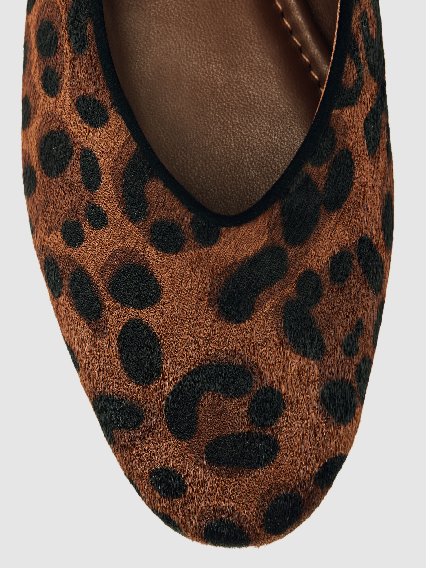 Leather Rounded-Point Toe Ballet Flats in Animal - image 2