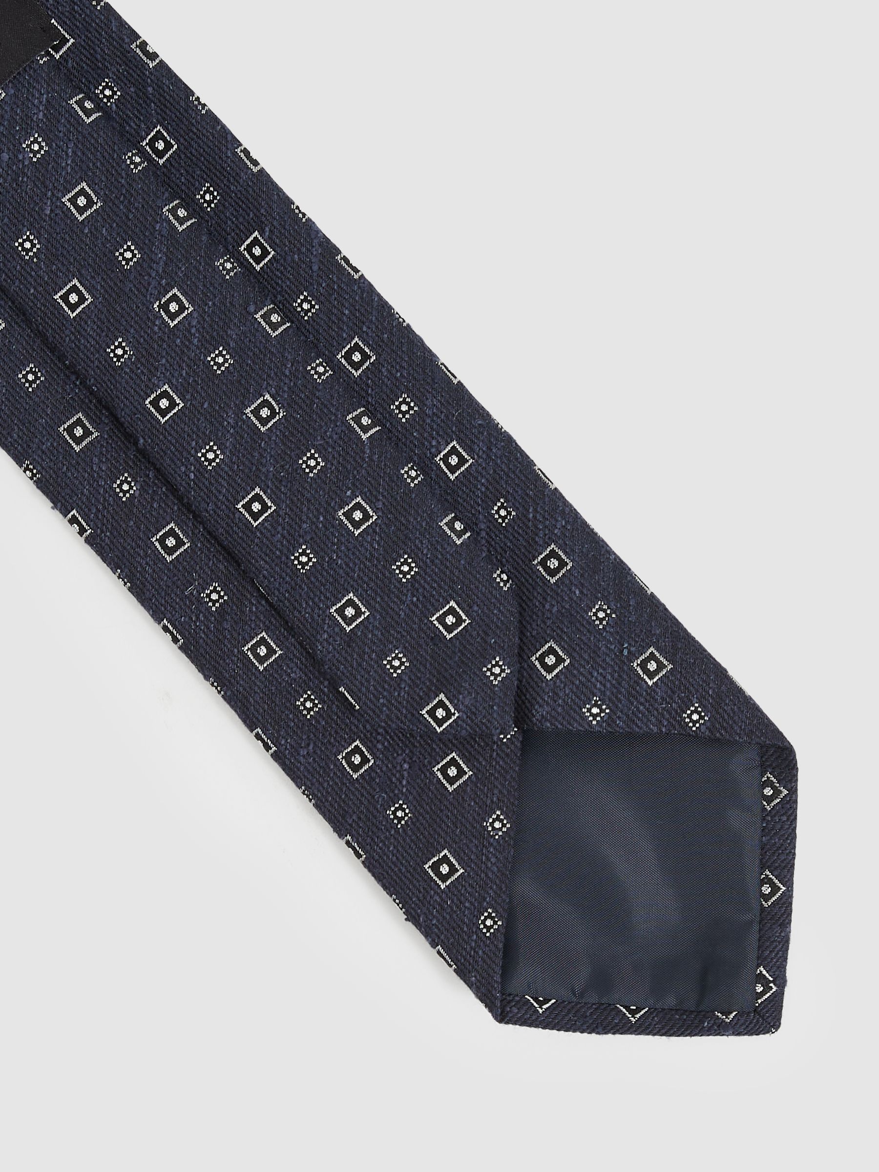 Foulard Silk Blend Tie with Medallion Pattern in Navy - Image 3 of 4