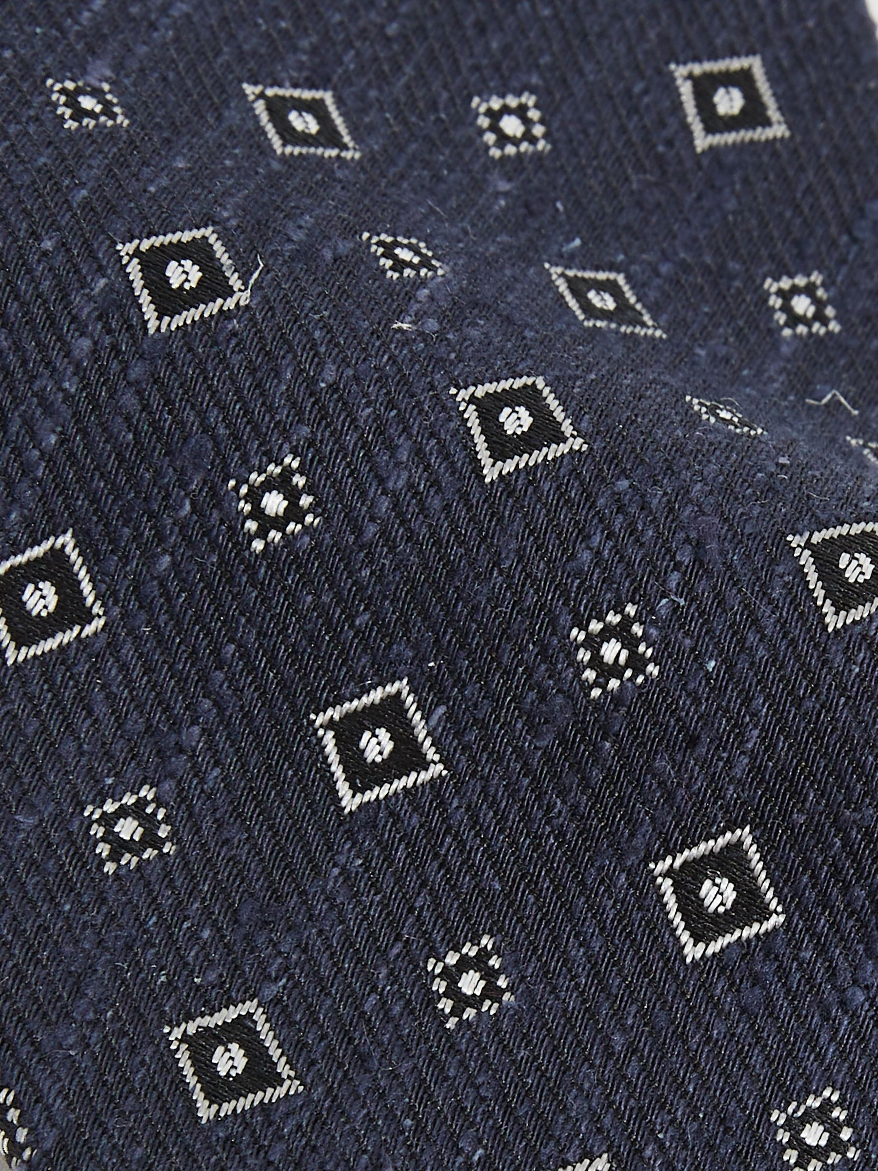 Foulard Silk Blend Tie with Medallion Pattern in Navy - Image 4 of 4