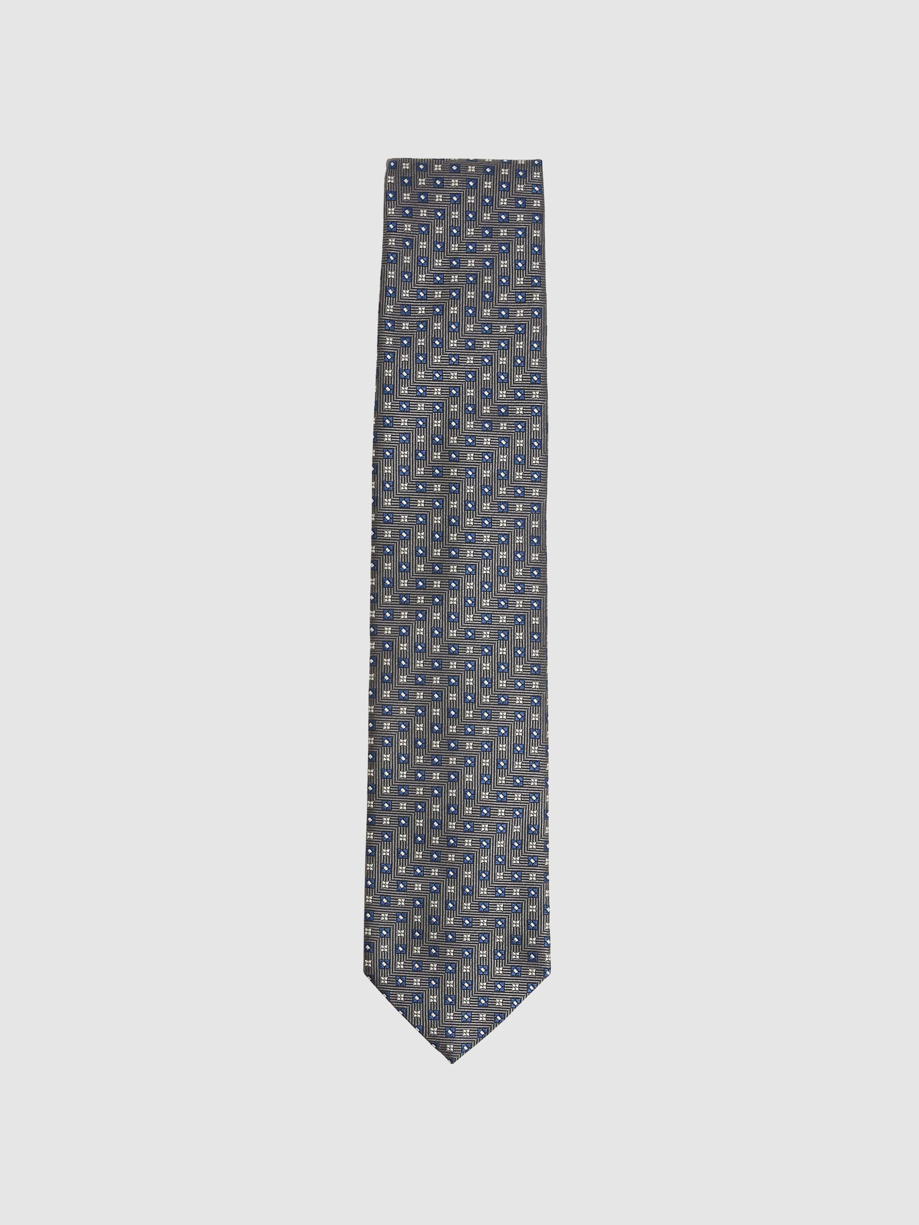 Foulard Silk Blend Floral Print Tie in Charcoal - Image 1 of 4