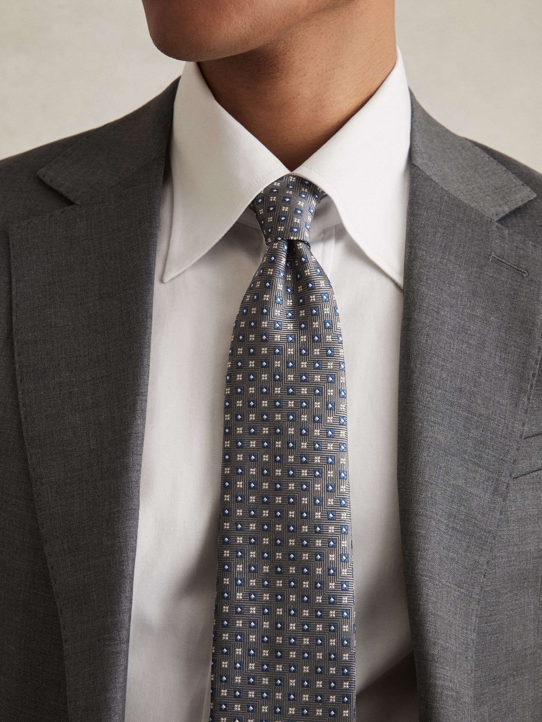 Foulard Silk Blend Floral Print Tie in Charcoal - Image 5 of 5