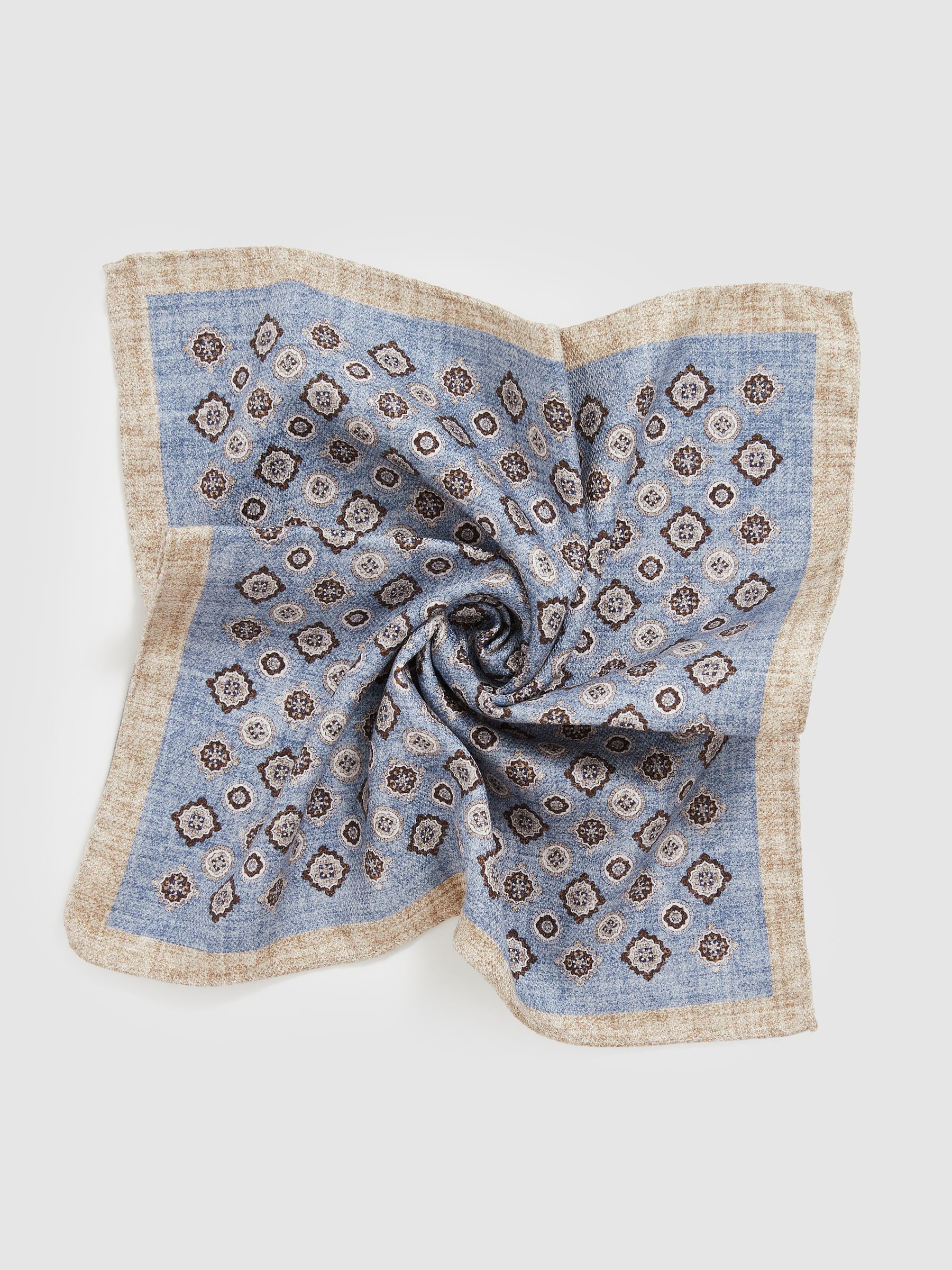 Silk Medallion-Print Pocket Square in Indigo Blue - Image 3 of 4
