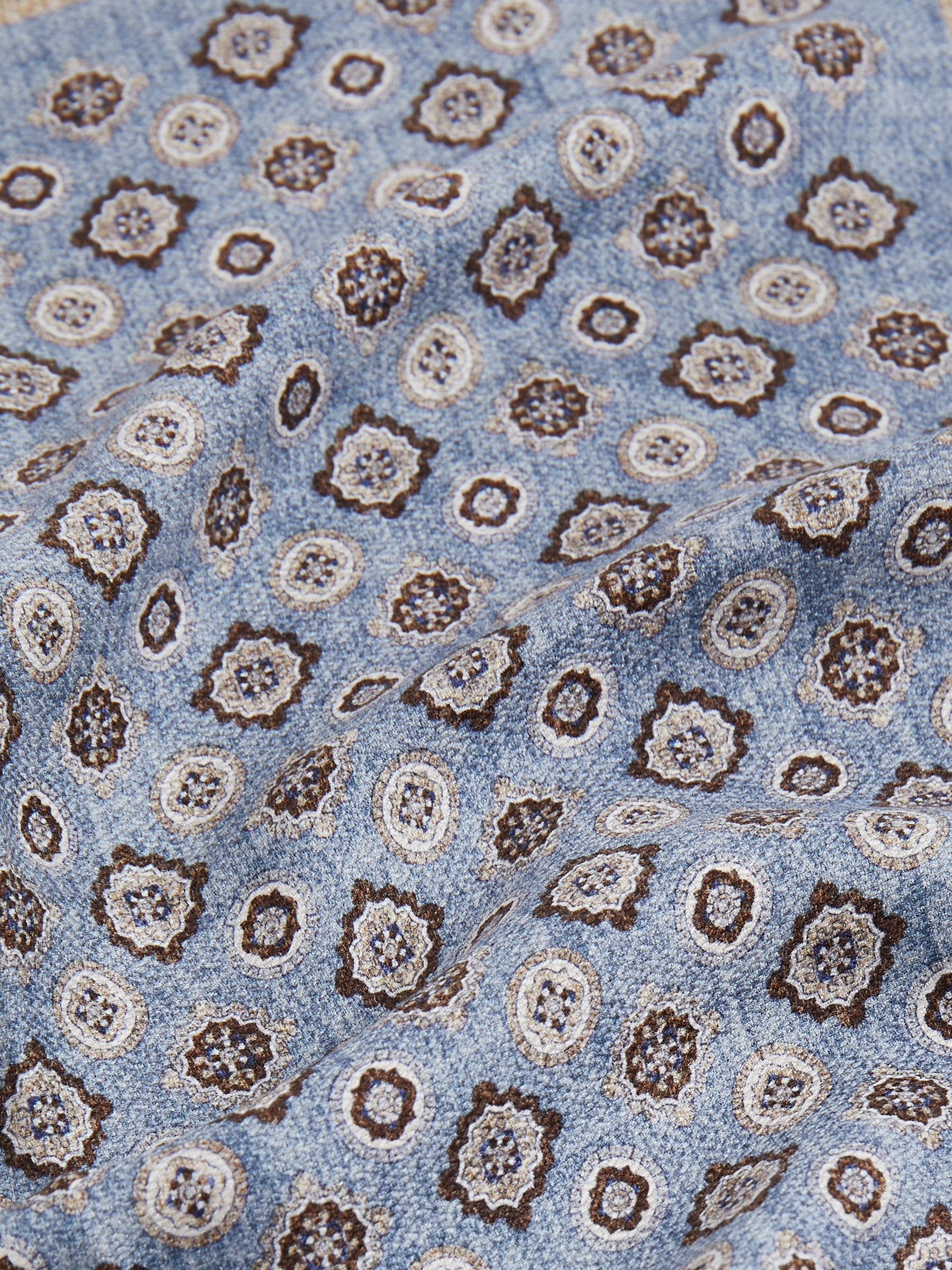 Silk Medallion-Print Pocket Square in Indigo Blue - Image 4 of 4