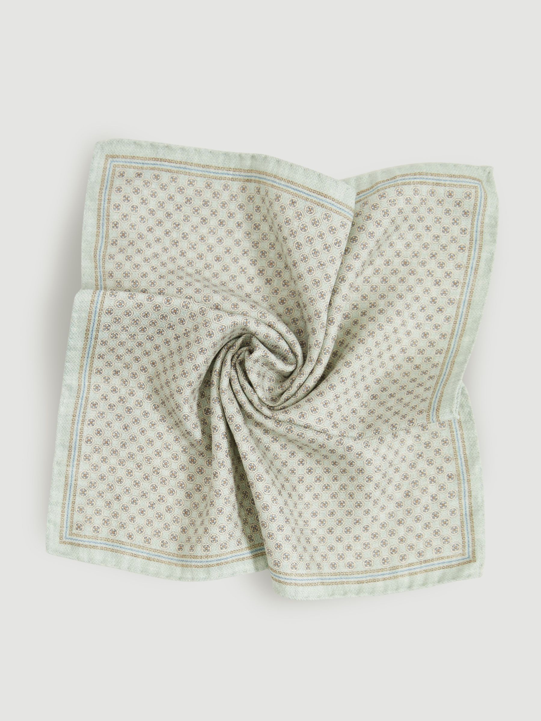 Silk Medallion-Print Pocket Square in Soft Sage - Image 3 of 5