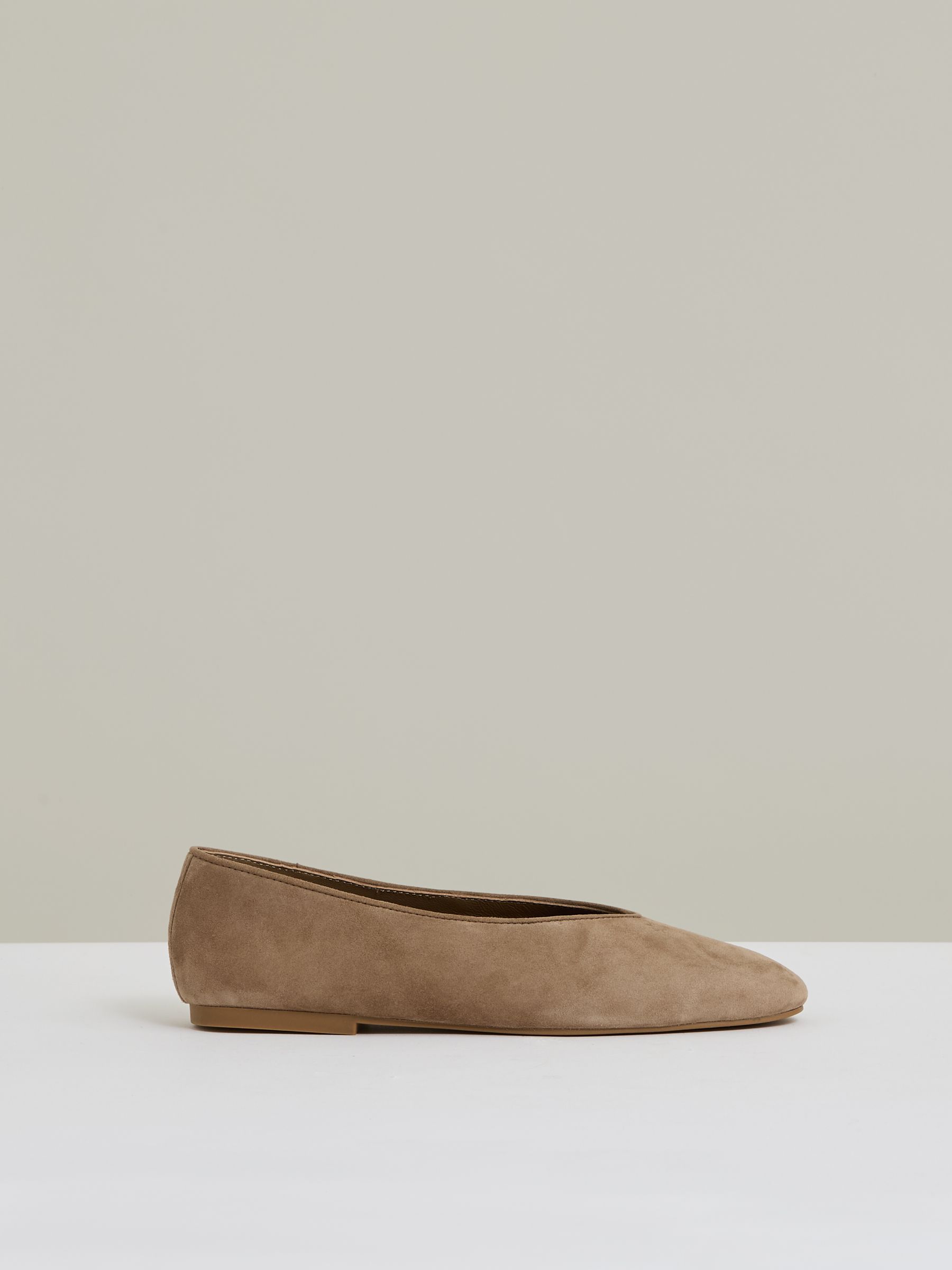 Leather Rounded-Point Toe Ballet Flats in Taupe - Image 1 of 5