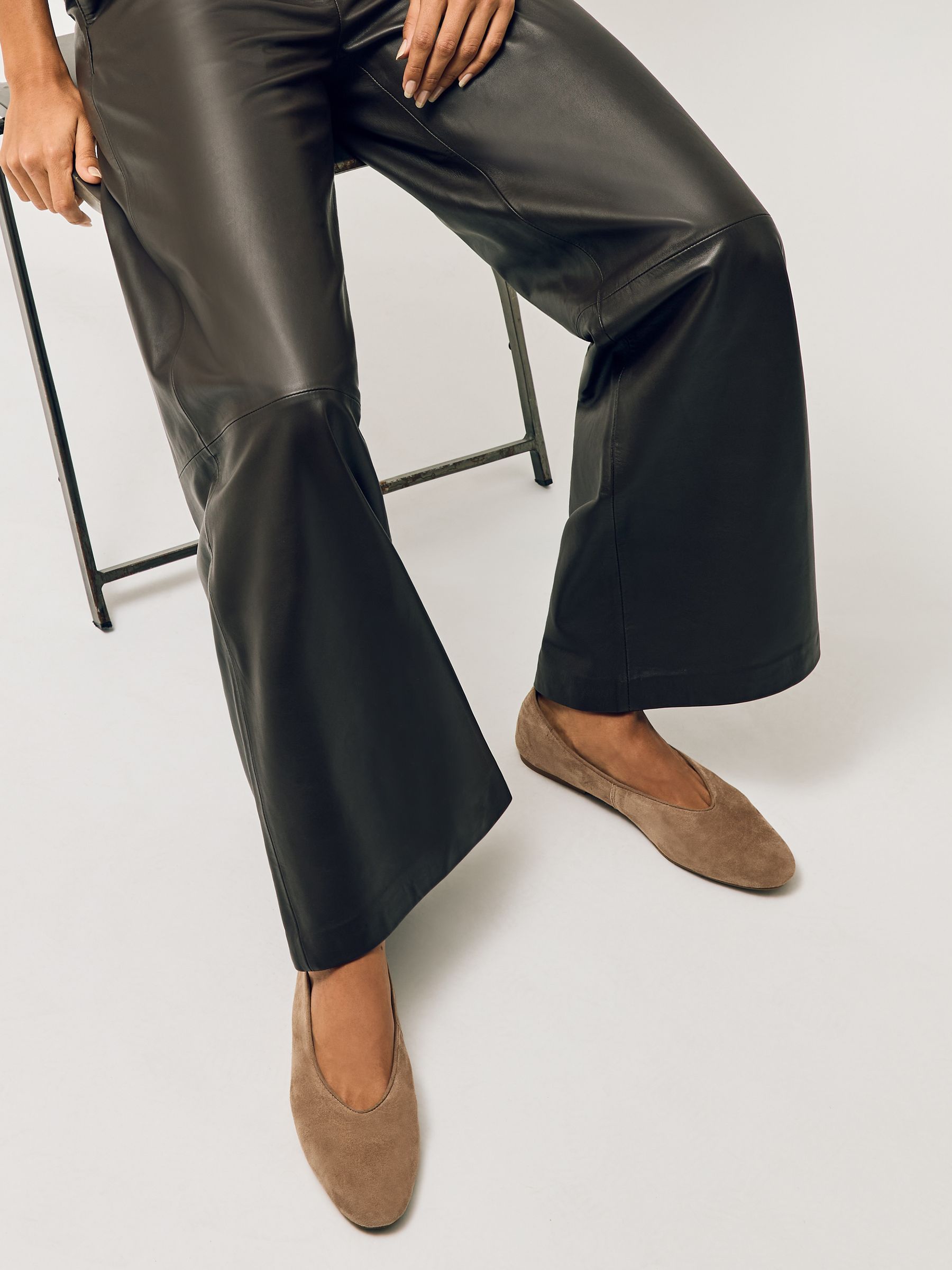 Leather Rounded-Point Toe Ballet Flats in Taupe - image 5