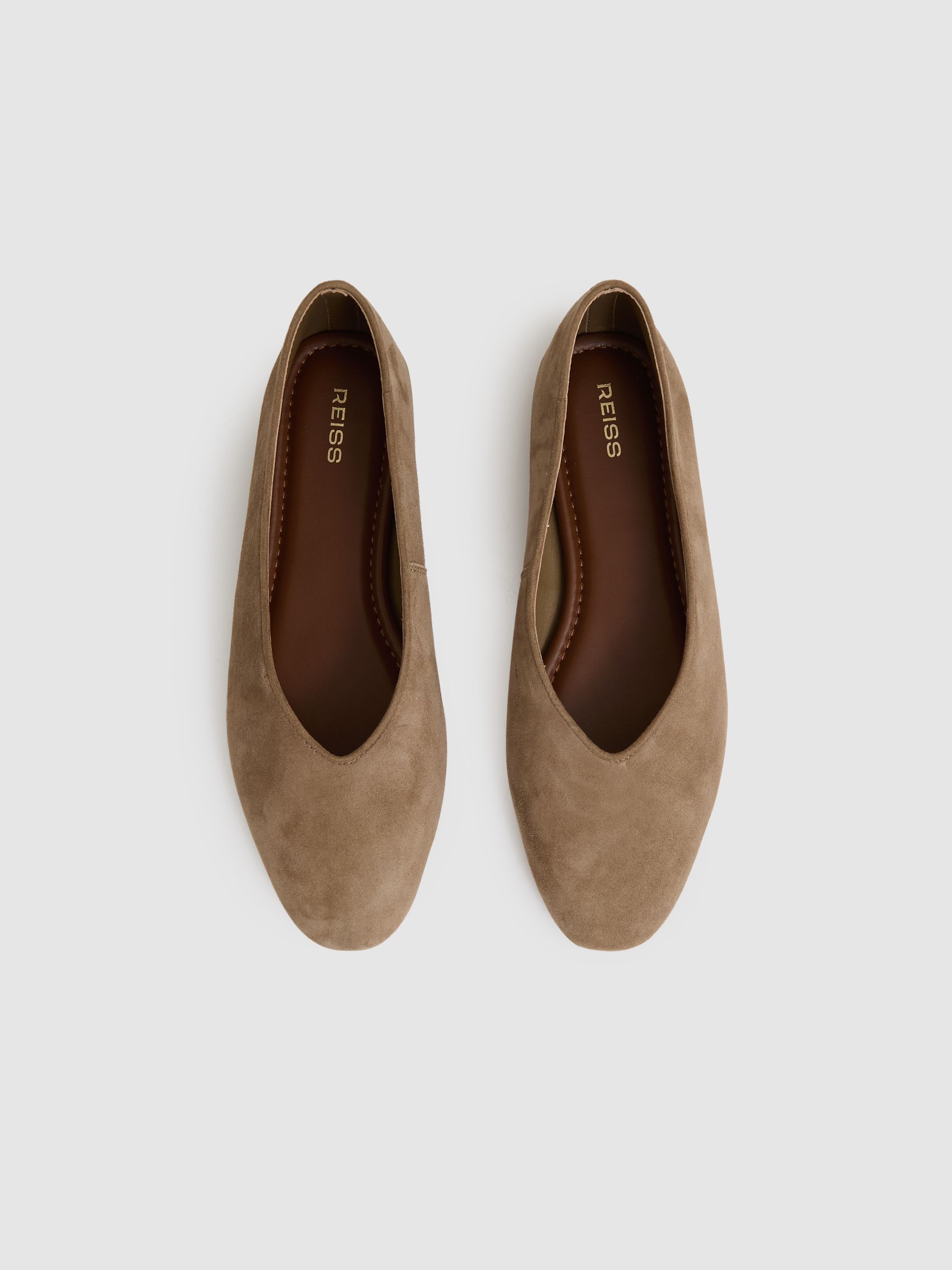 Leather Rounded-Point Toe Ballet Flats in Taupe - Image 3 of 5