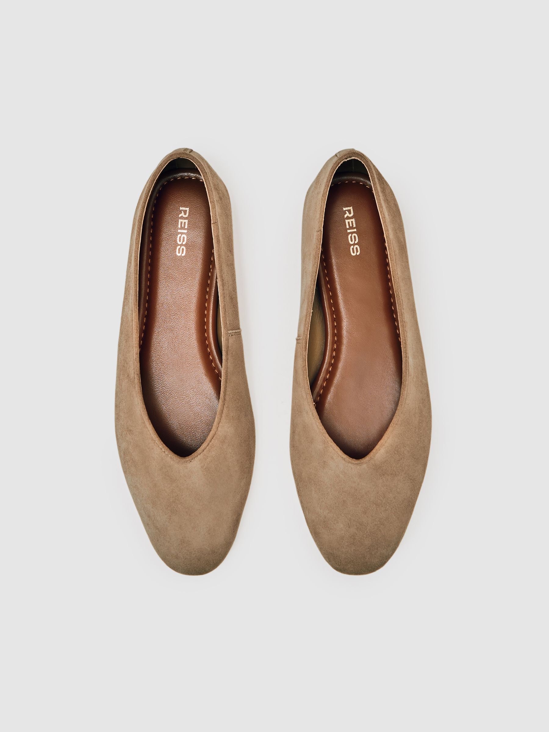 Leather Rounded-Point Toe Ballet Flats in Taupe - image 4