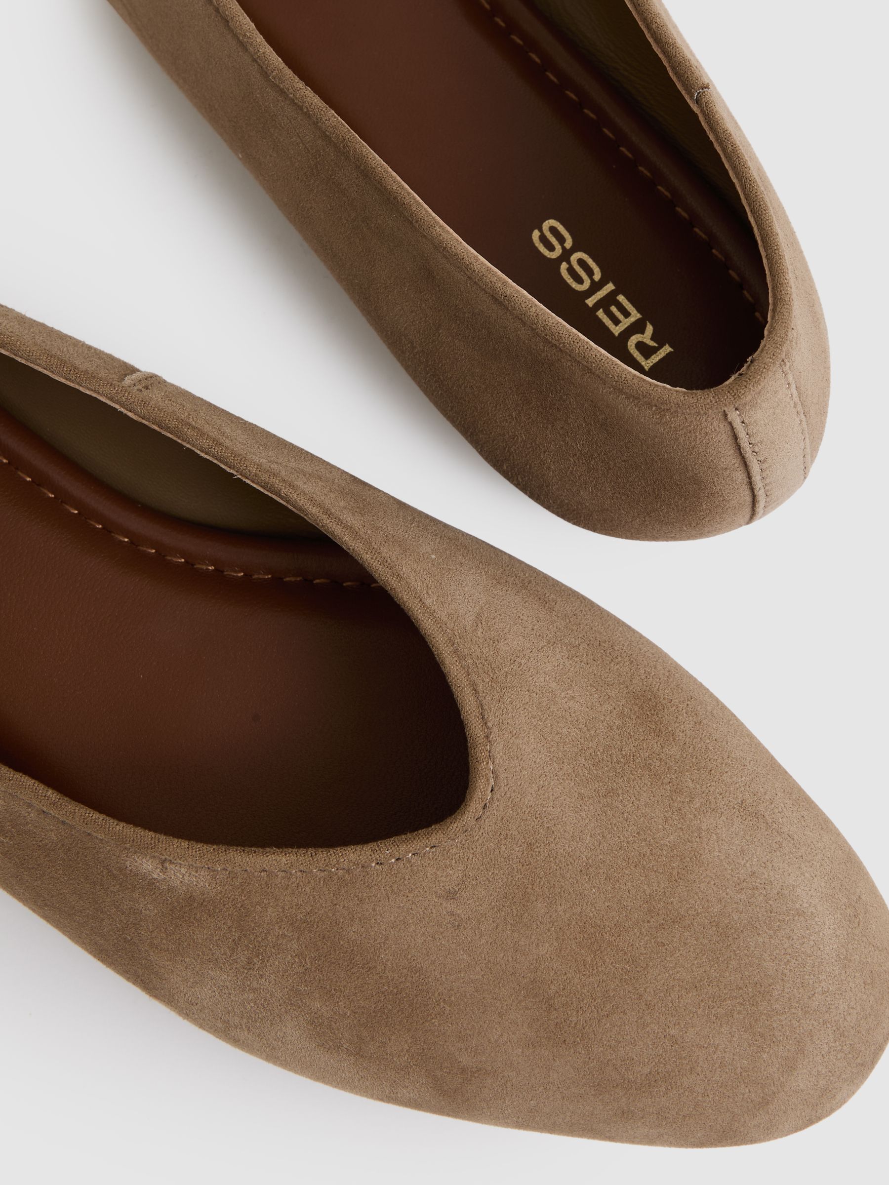 Leather Rounded-Point Toe Ballet Flats in Taupe - Image 4 of 5