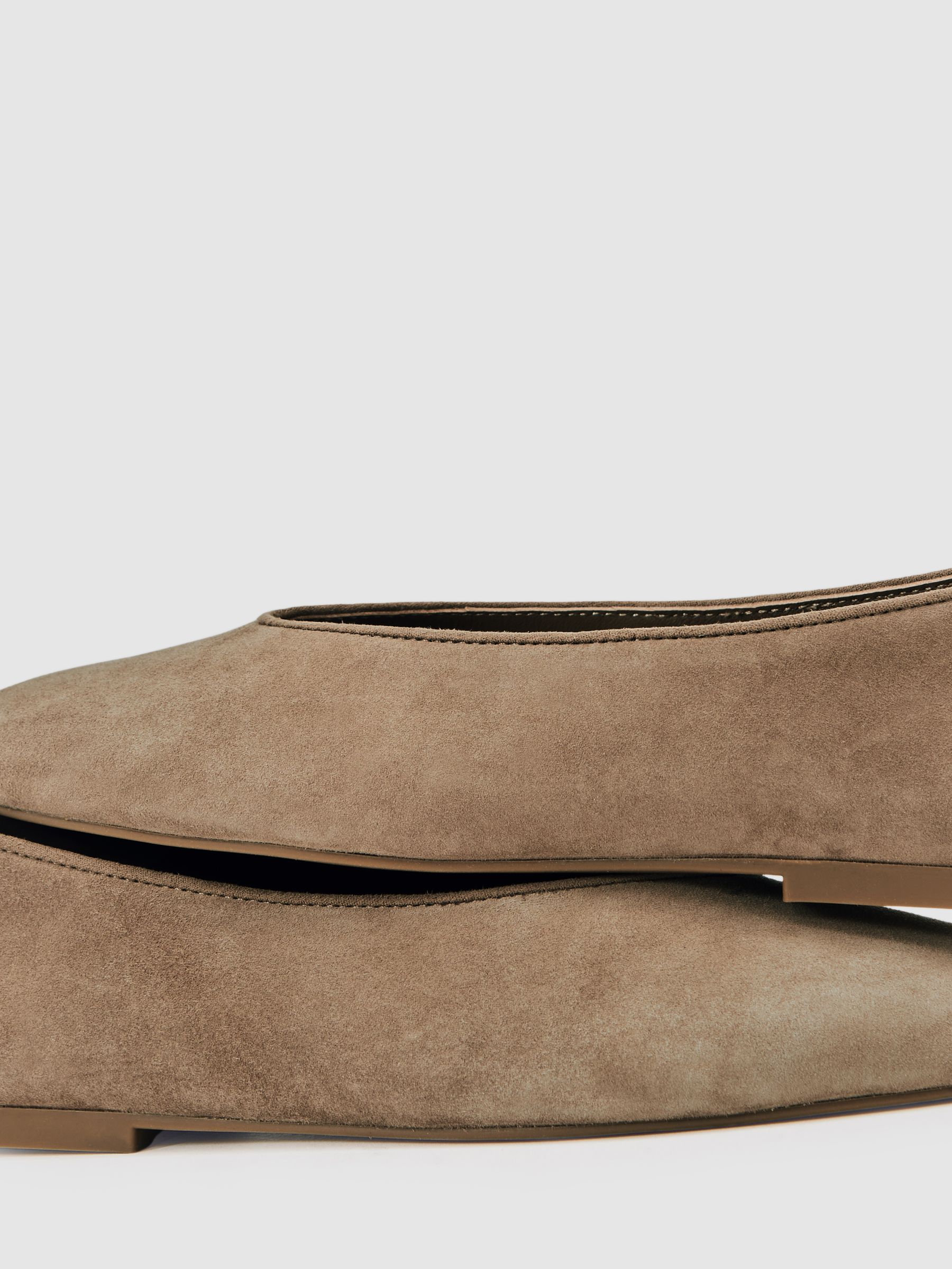 Leather Rounded-Point Toe Ballet Flats in Taupe - image 2