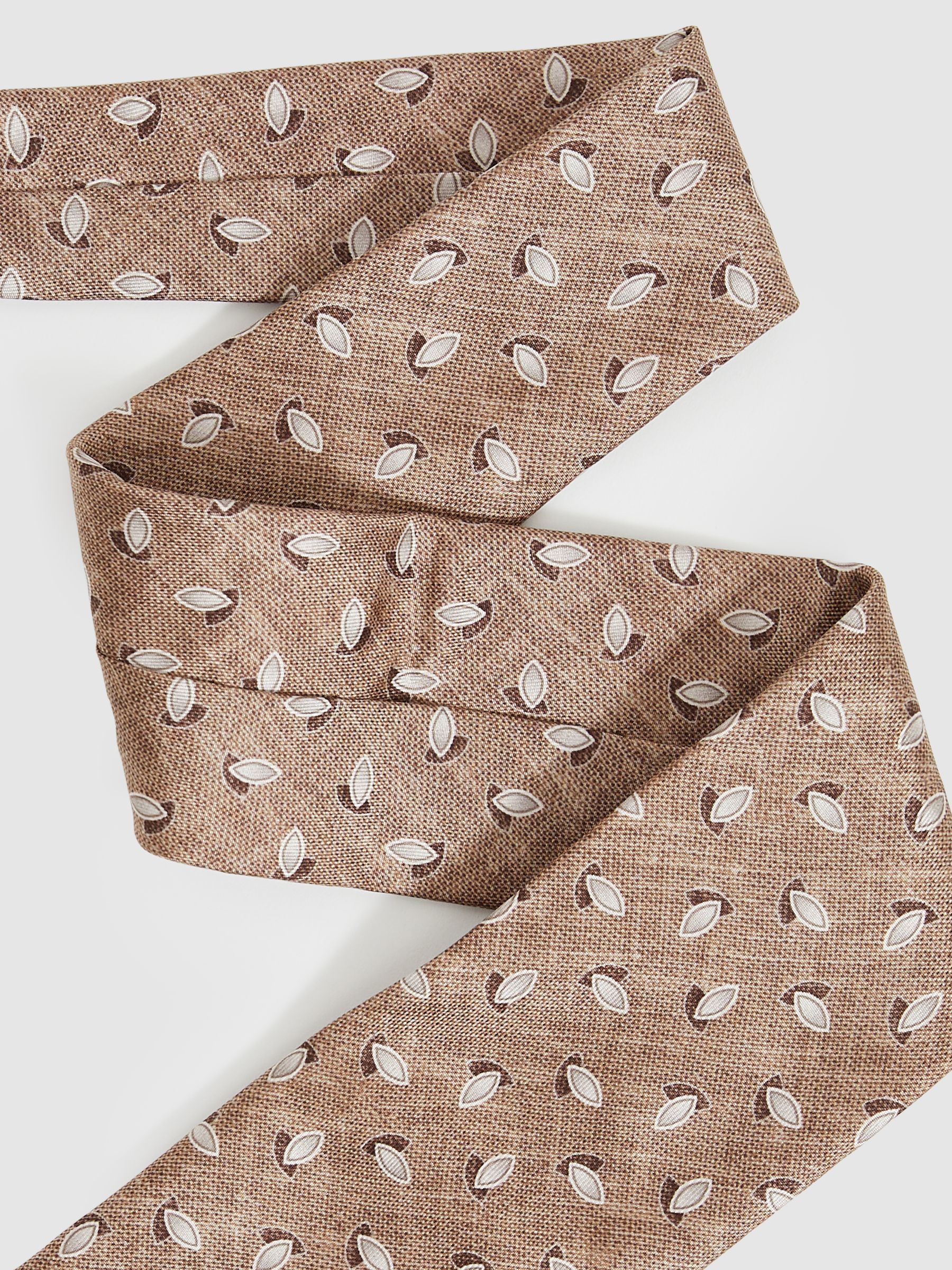 Silk Geometric Print Tie in Soft Brown Melange - Image 2 of 4