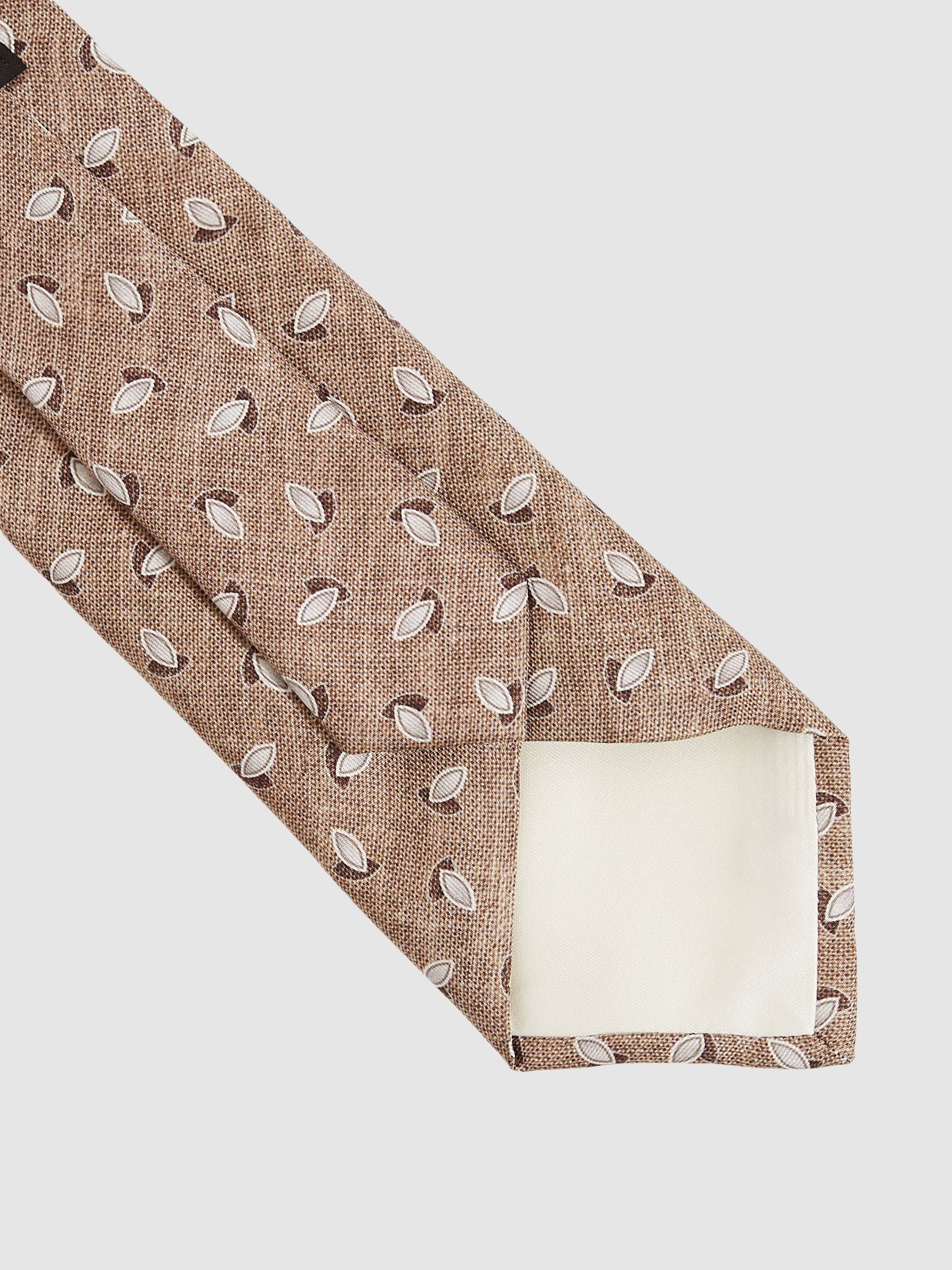 Silk Geometric Print Tie in Soft Brown Melange - Image 3 of 4