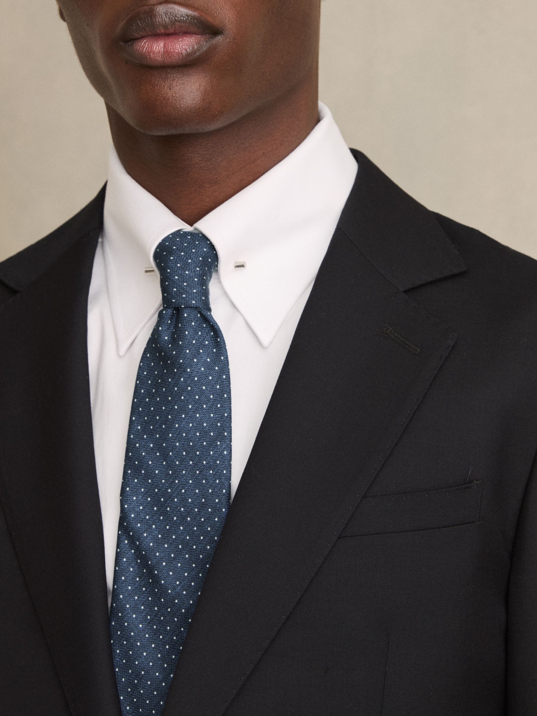 Silk Pin-Dot Tie in Navy - Image 2 of 5