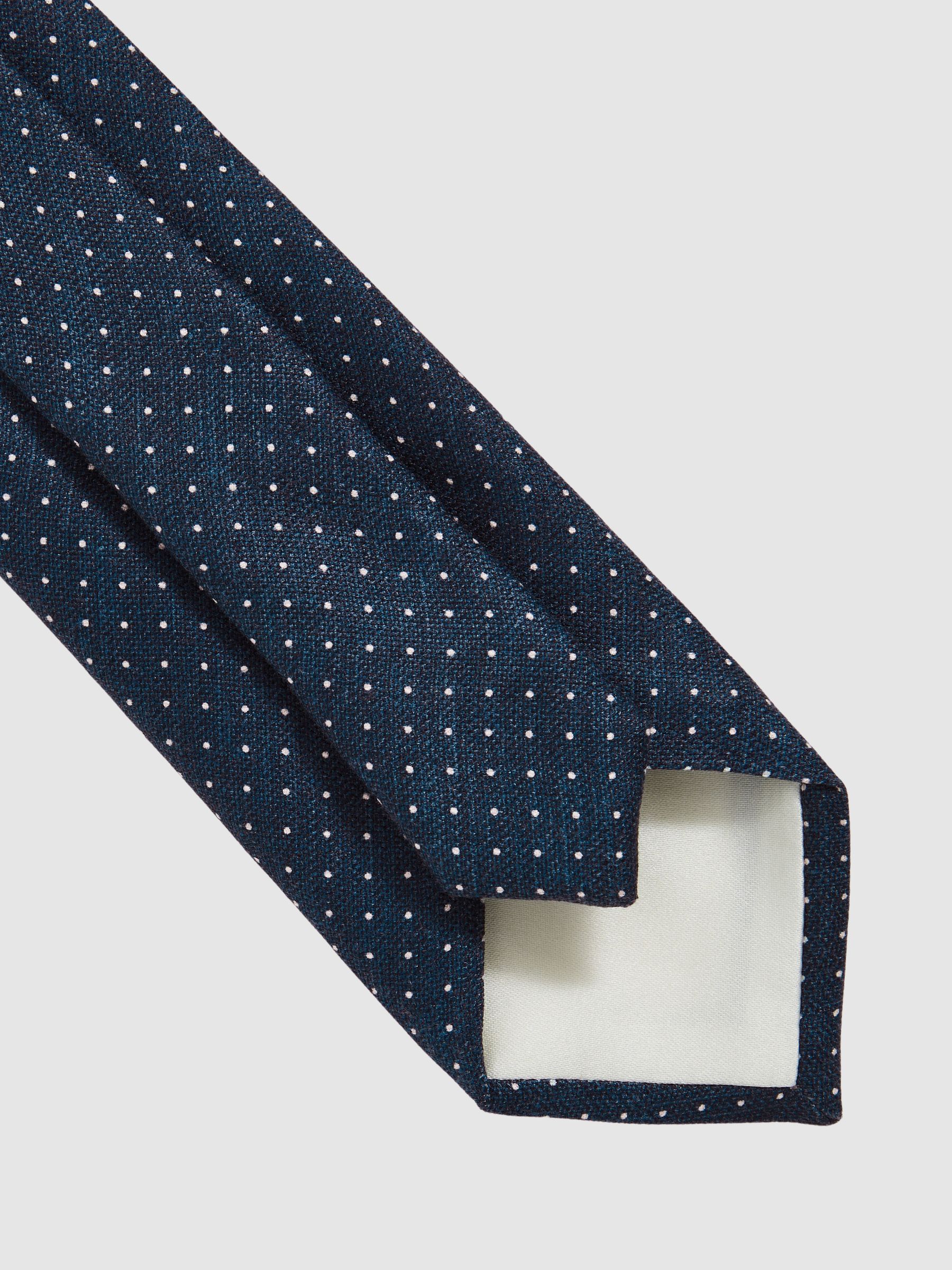 Silk Pin-Dot Tie in Navy - Image 4 of 5