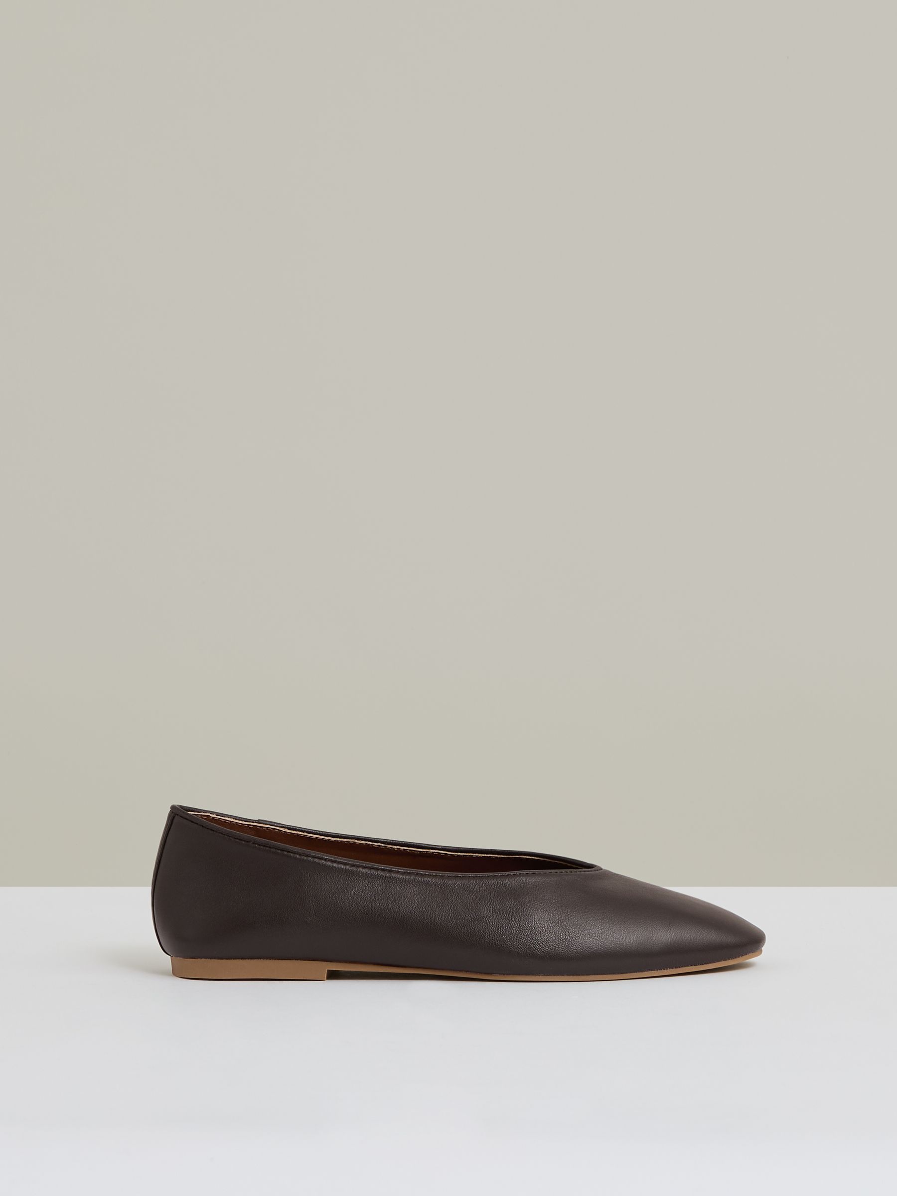 Leather Rounded-Point Toe Ballet Flats in Chocolate - Image 1 of 5