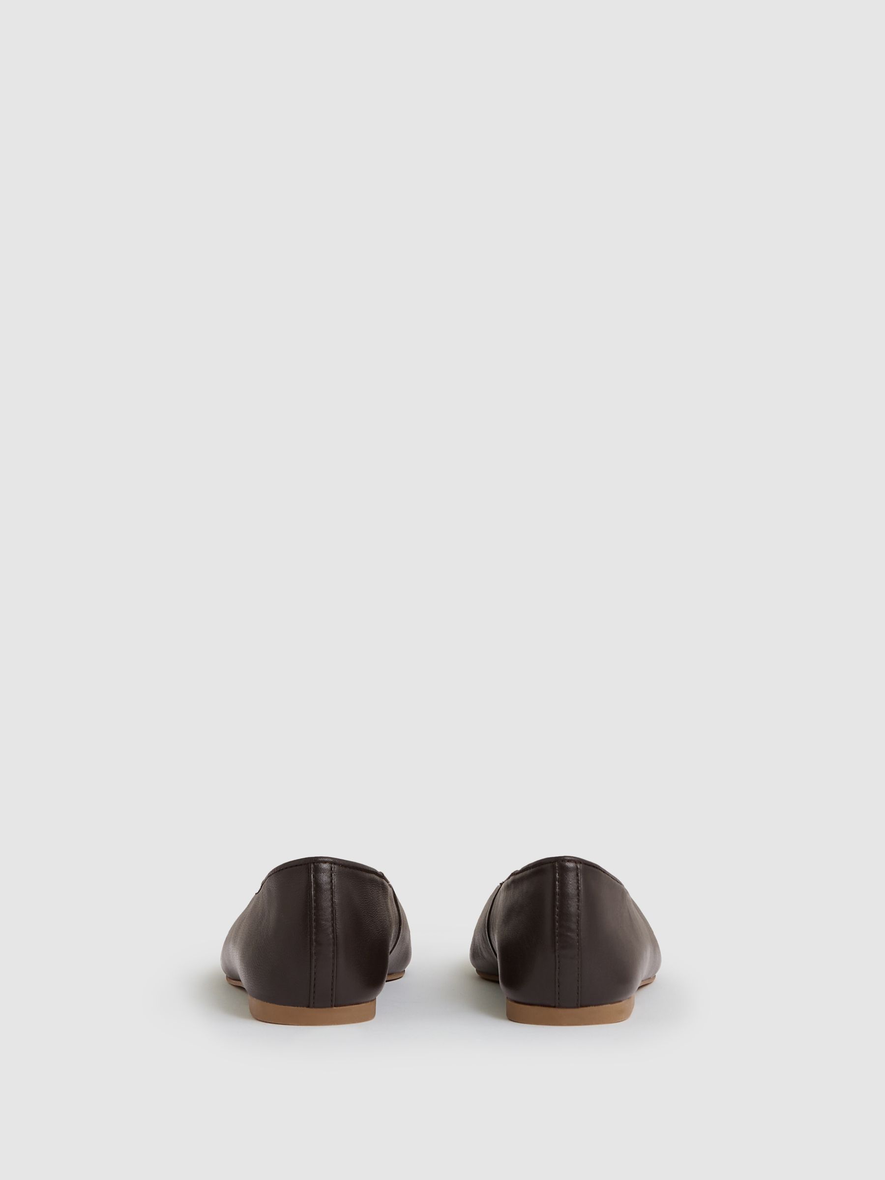 Leather Rounded-Point Toe Ballet Flats in Chocolate - image 2