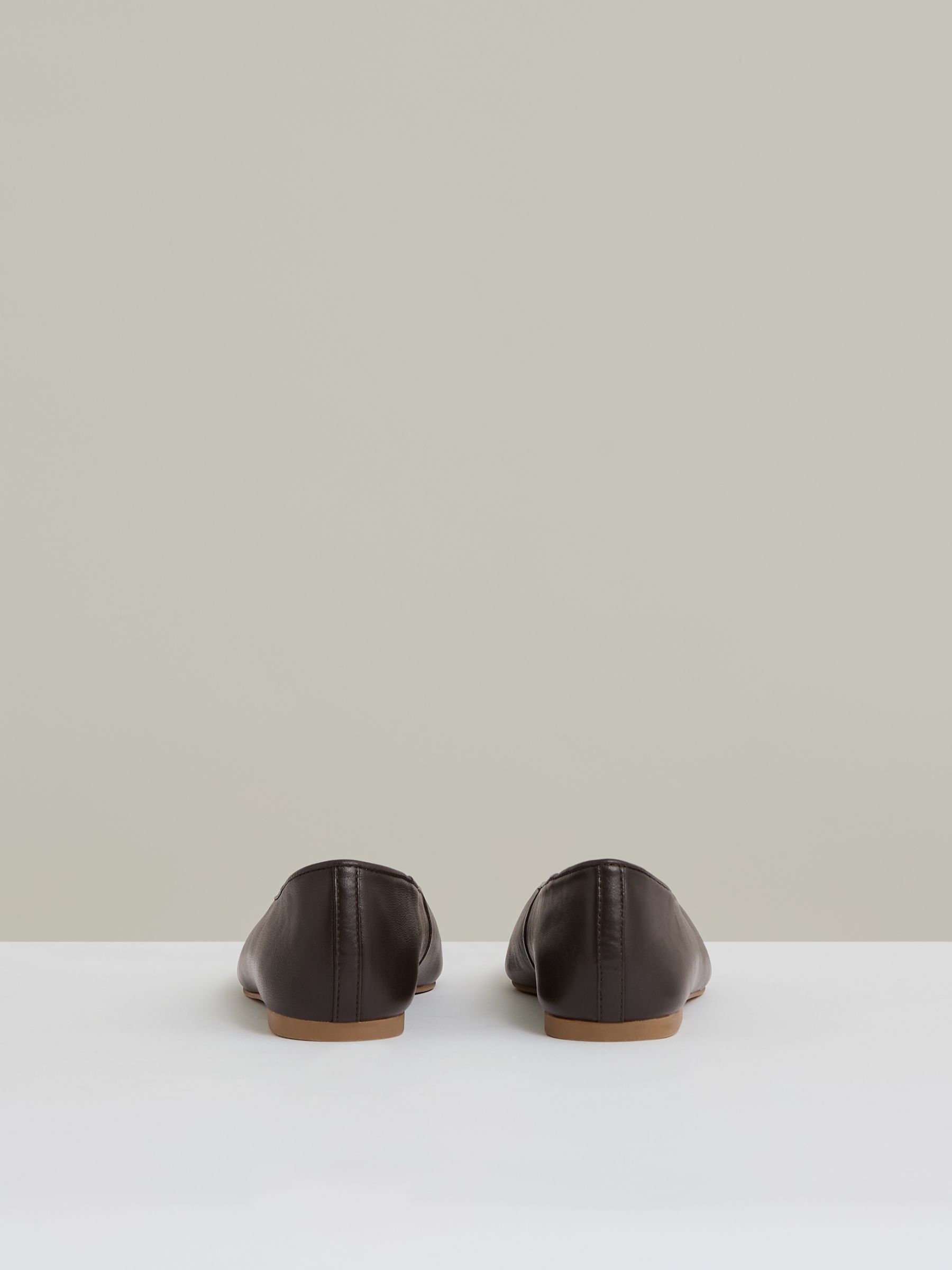 Leather Rounded-Point Toe Ballet Flats in Chocolate - Image 3 of 5
