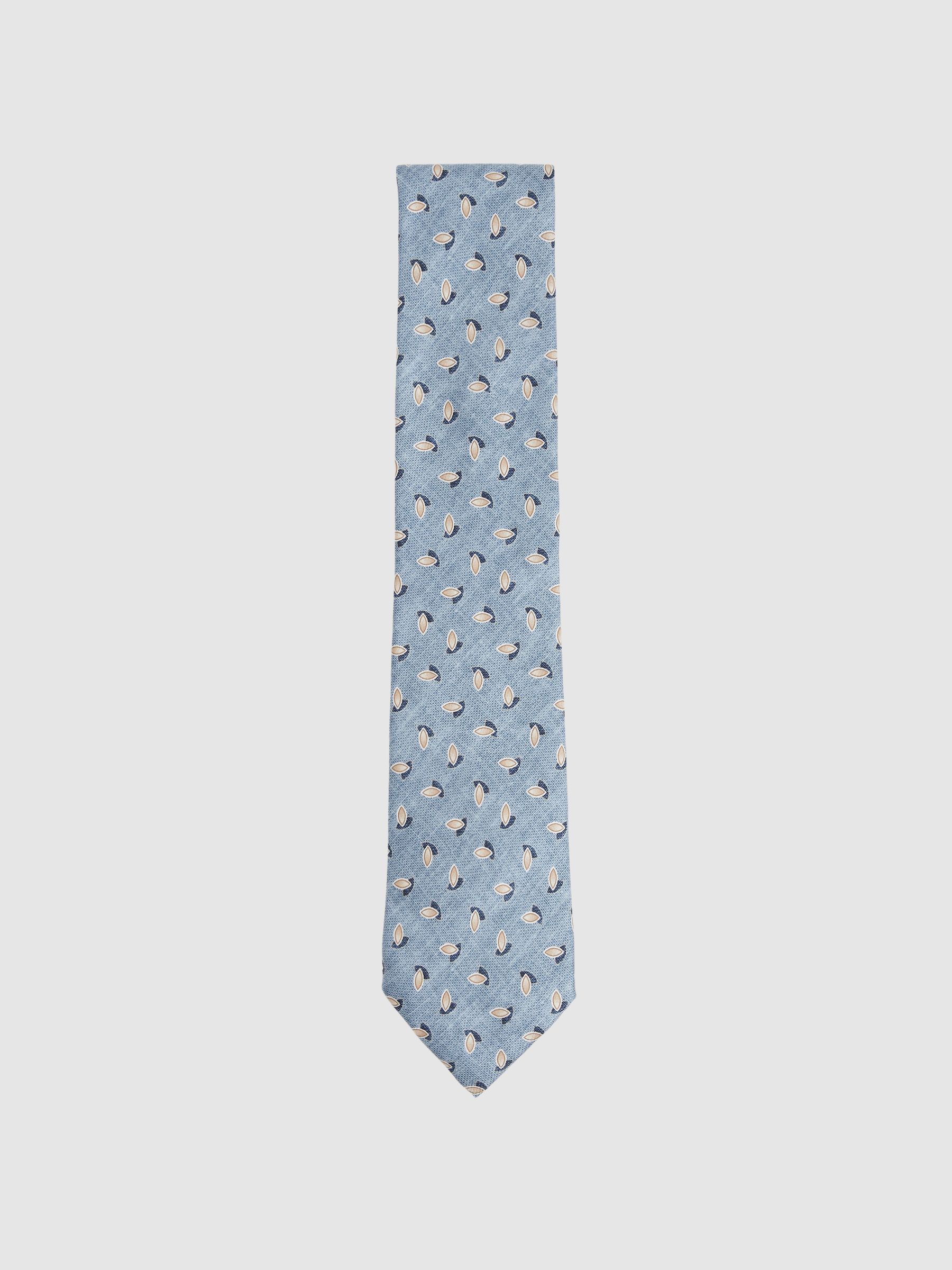 Silk Geometric Print Tie in Soft Blue Melange - Image 1 of 4