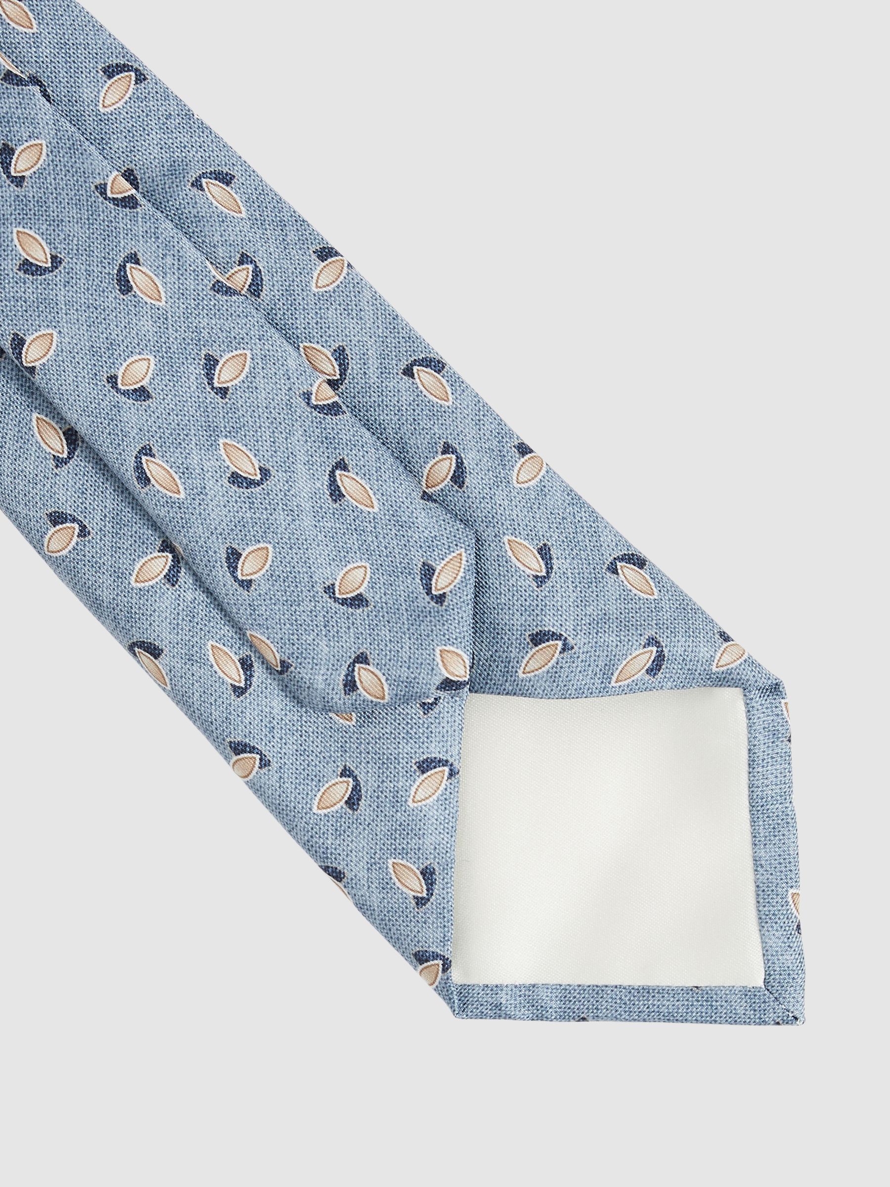 Silk Geometric Print Tie in Soft Blue Melange - Image 3 of 4