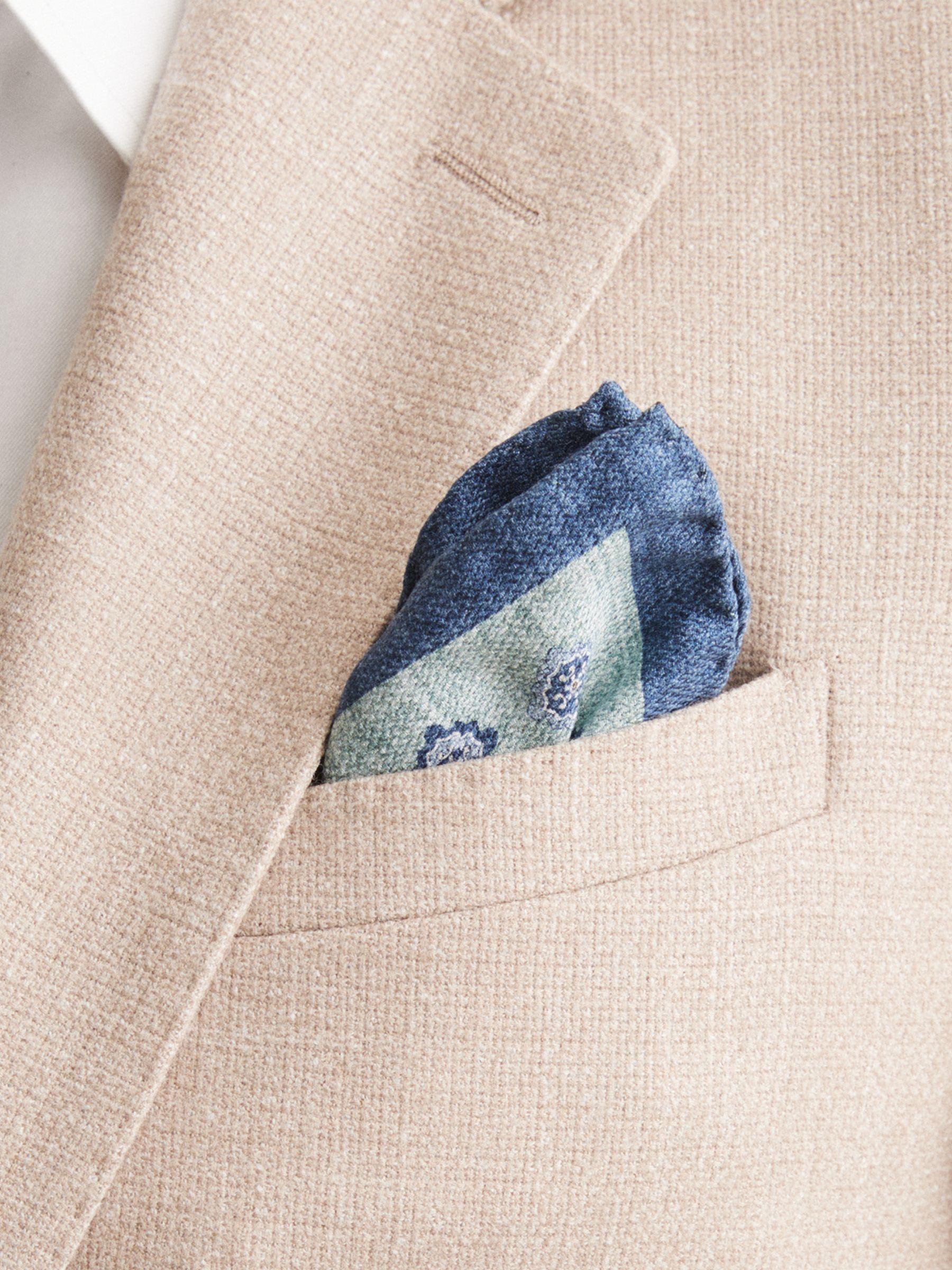 Silk Medallion-Print Pocket Square in Soft Sage - Image 2 of 4