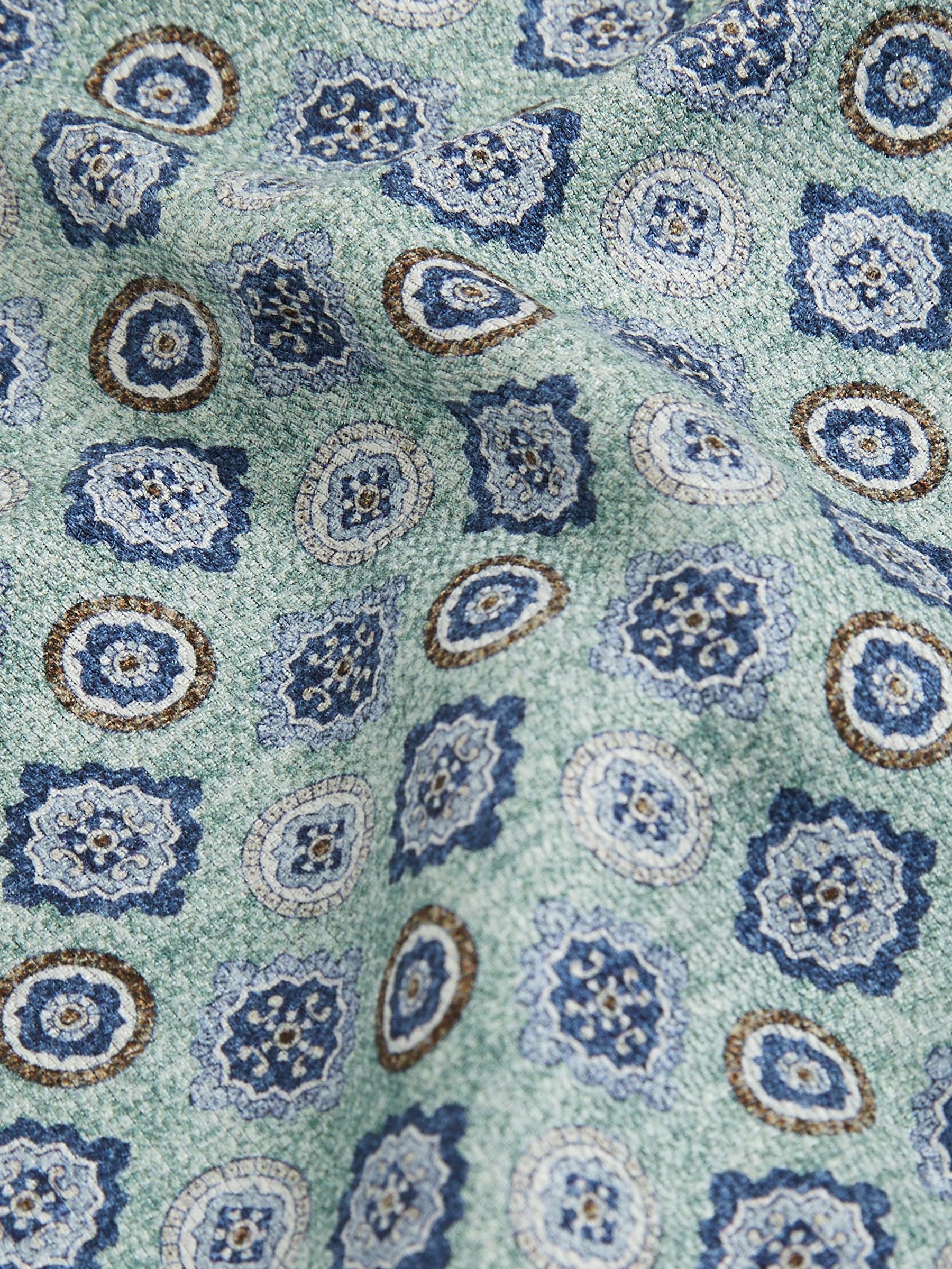 Silk Medallion-Print Pocket Square in Soft Sage - Image 4 of 4