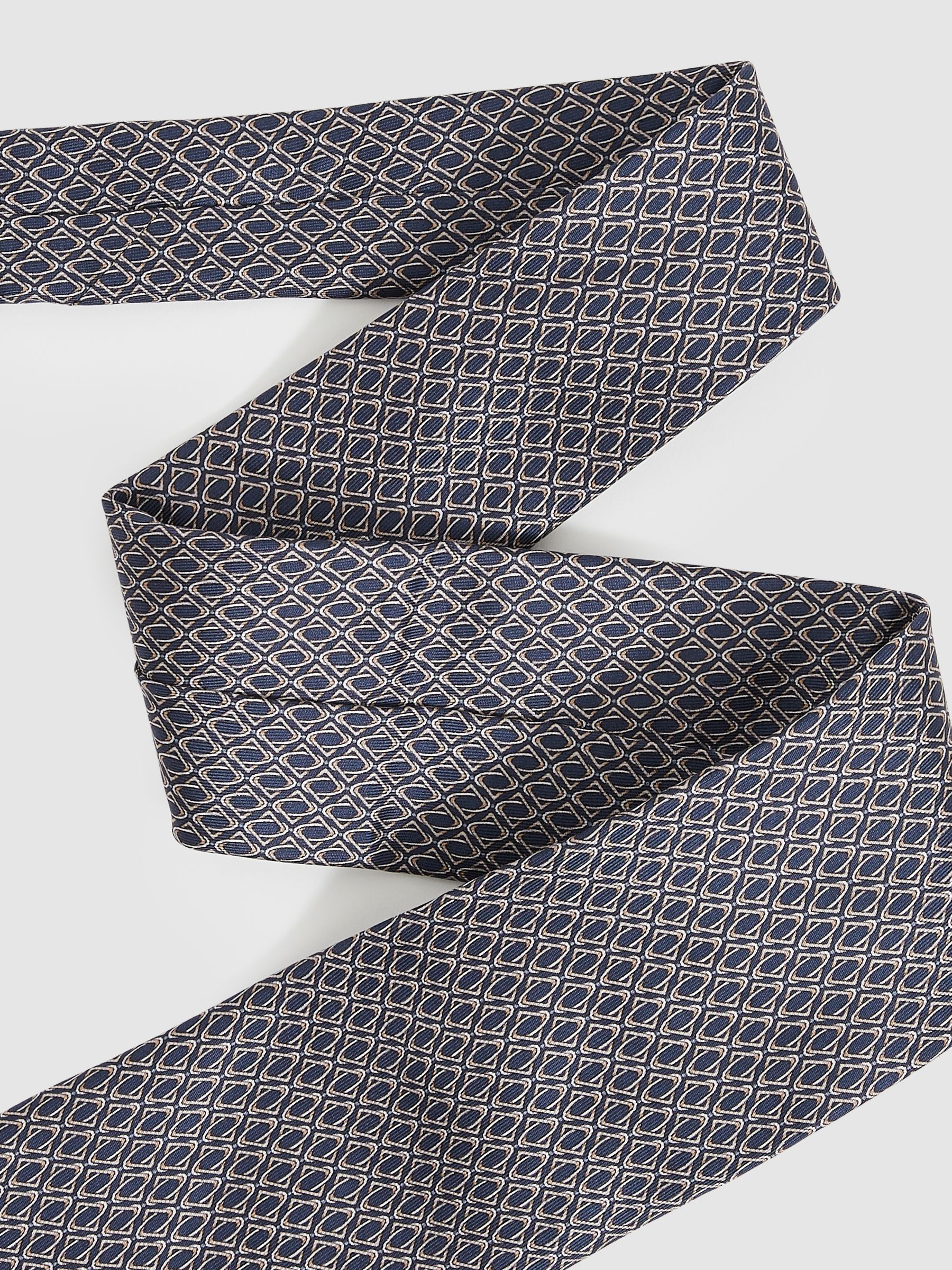Silk Geometric-Print Tie in Navy - Image 2 of 4