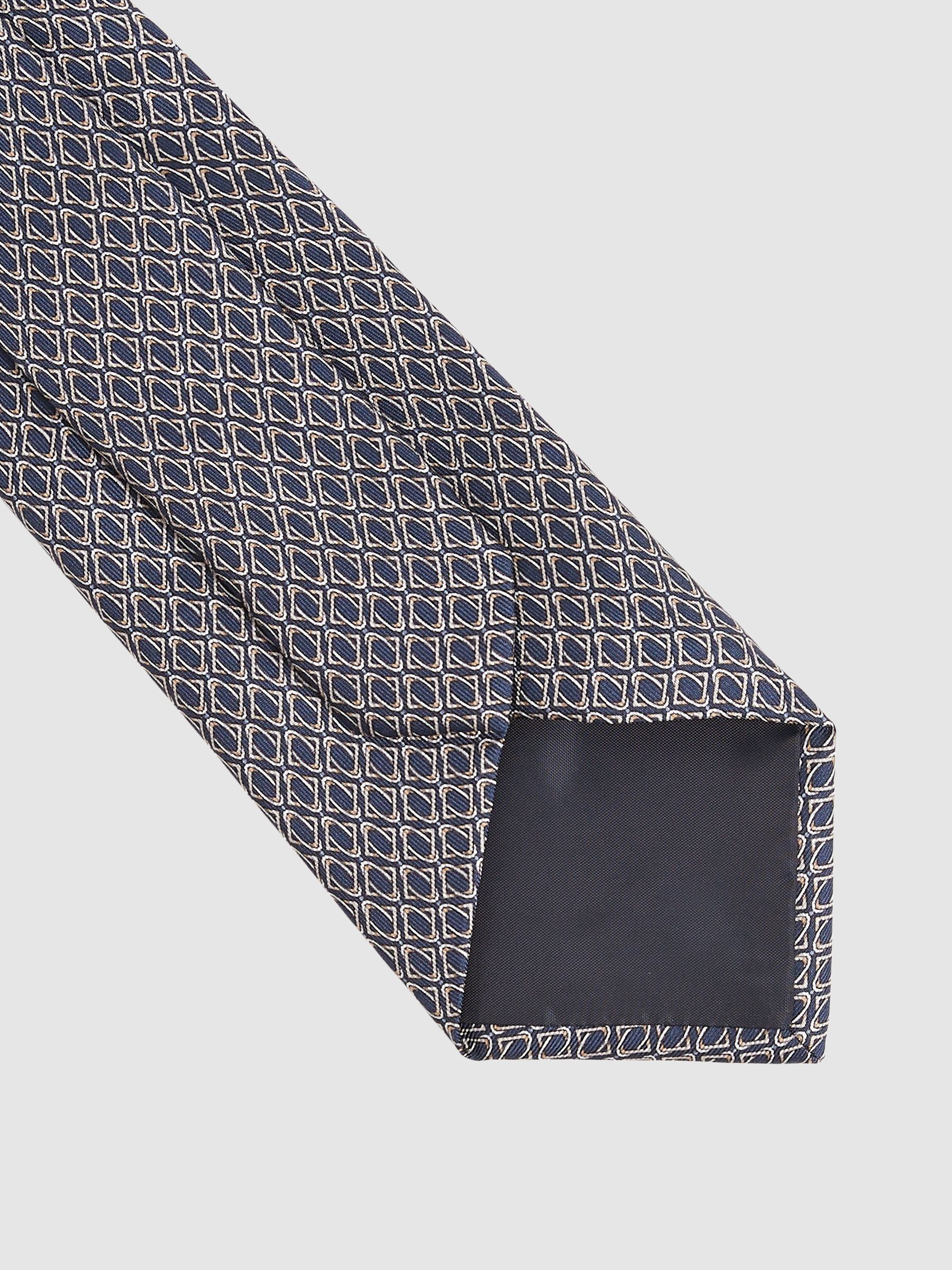 Silk Geometric-Print Tie in Navy - Image 3 of 4
