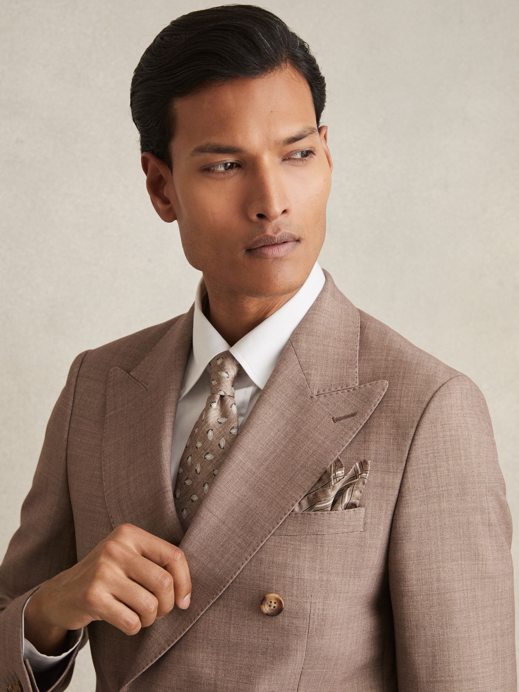 Almond Print Silk Pocket Square in Soft Brown Melange - Image 2 of 4