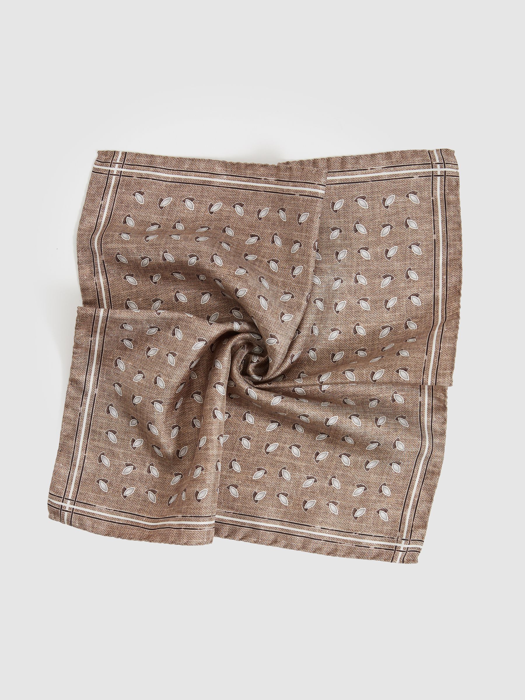 Almond Print Silk Pocket Square in Soft Brown Melange - Image 3 of 4