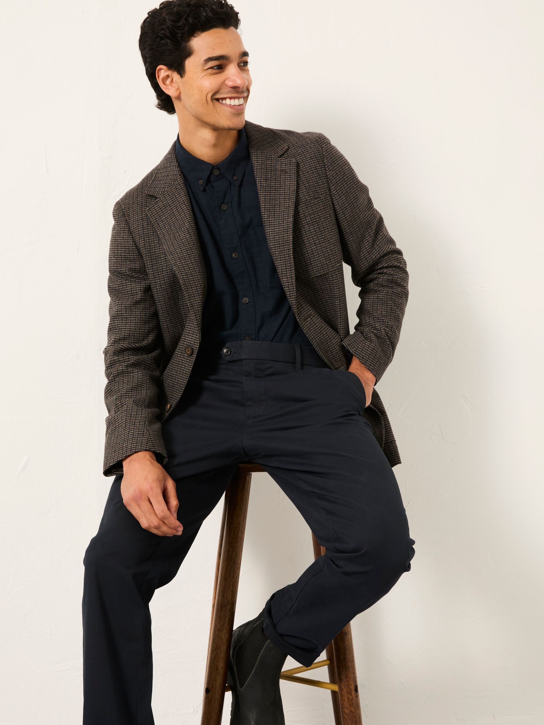 Fat Face - Brown - Witley Brown Wool Mix Houndstooth Check Blazer