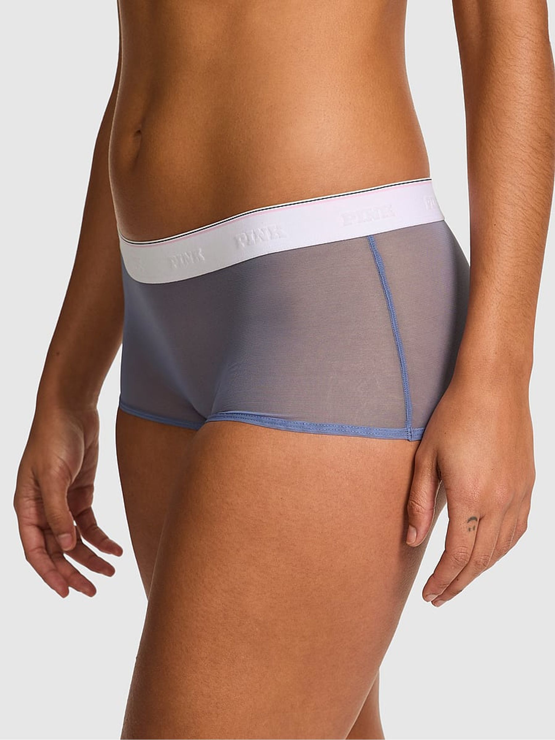 Dusty Iris Blue Short Logo Mesh Knickers - Image 1 of 3