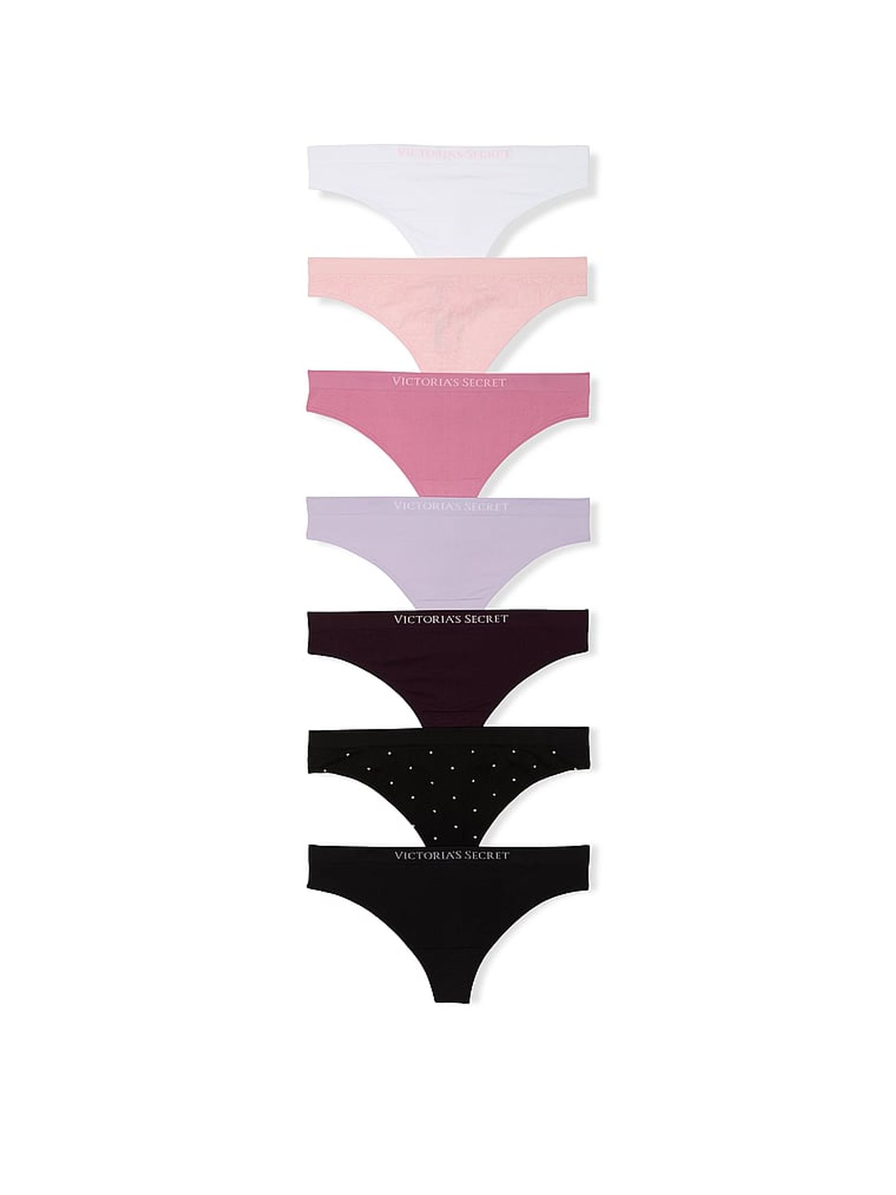 White/Pink/Purple/Black Thong 7 Pack Knickers - Image 1 of 2