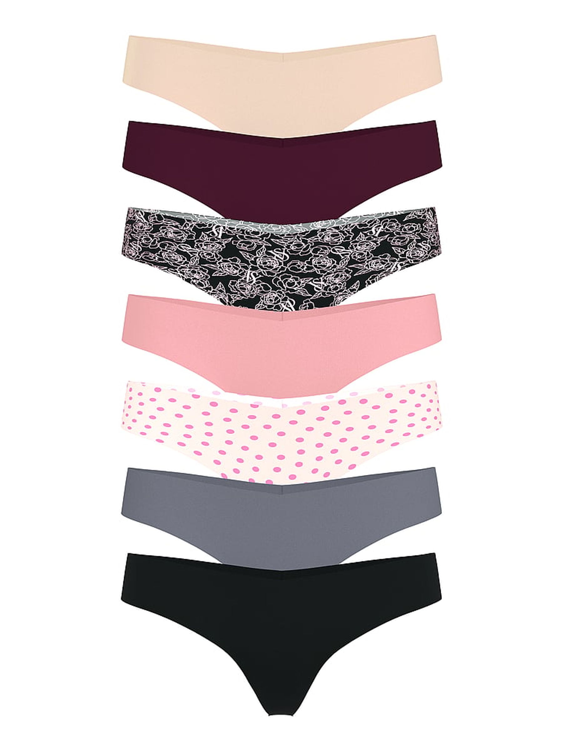 Nude/White/Pink/Grey/Black Thong 7 Pack Knickers - Image 1 of 2