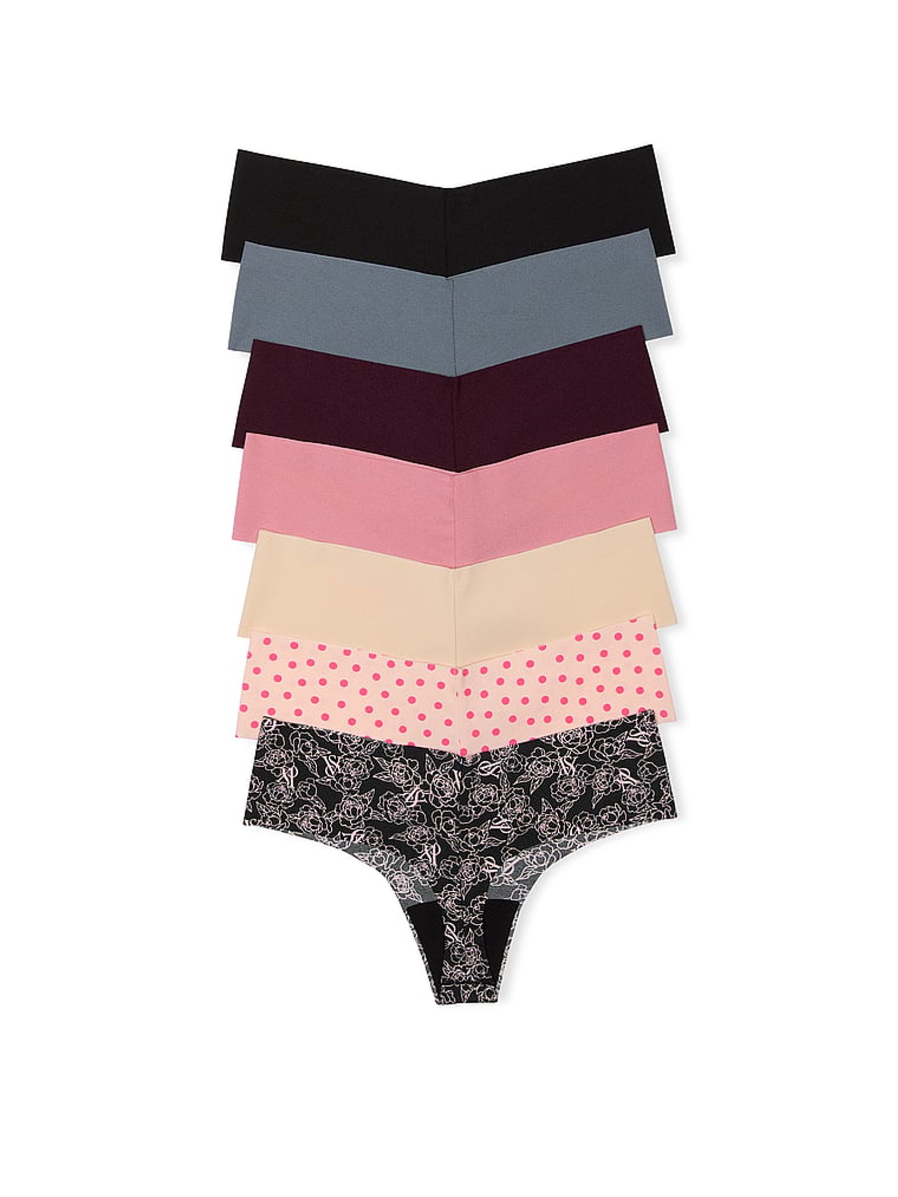 Nude/White/Pink/Grey/Black Thong 7 Pack Knickers - Image 2 of 2